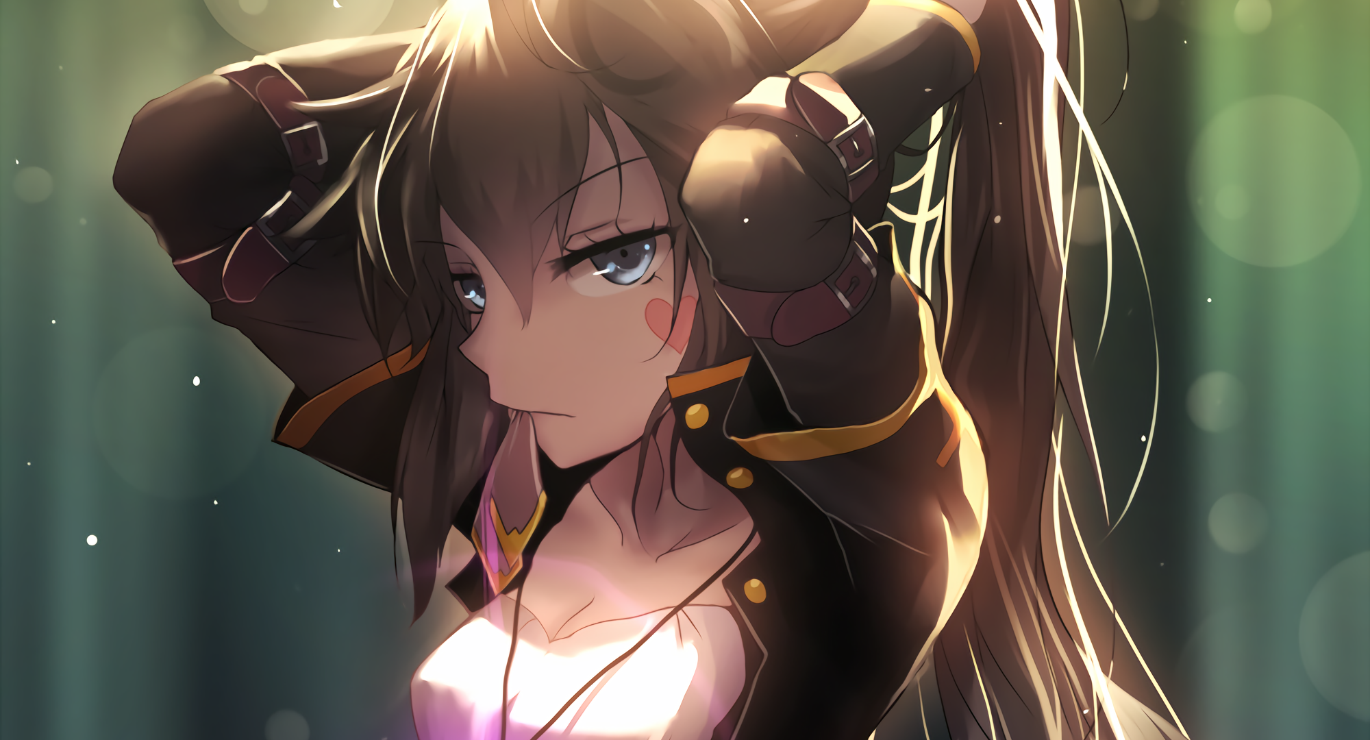 Anime girl with brown hair and blue eyes HD Wallpaper
