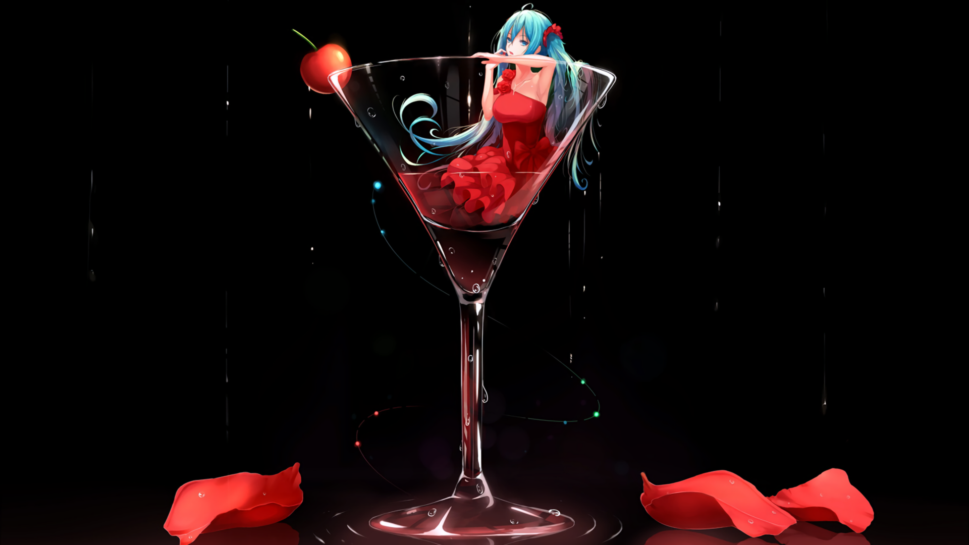 Hatsune Miku in a Martini Glass with Cherry HD Wallpaper