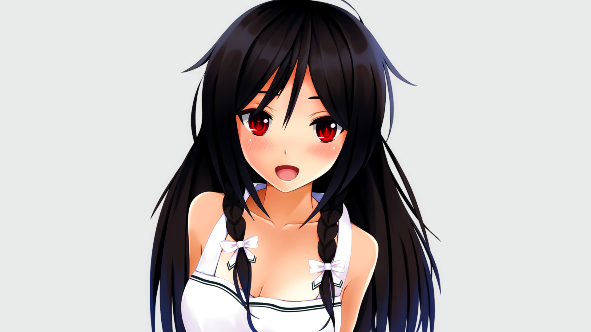 Anime girl with black hair and red eyes HD Wallpaper