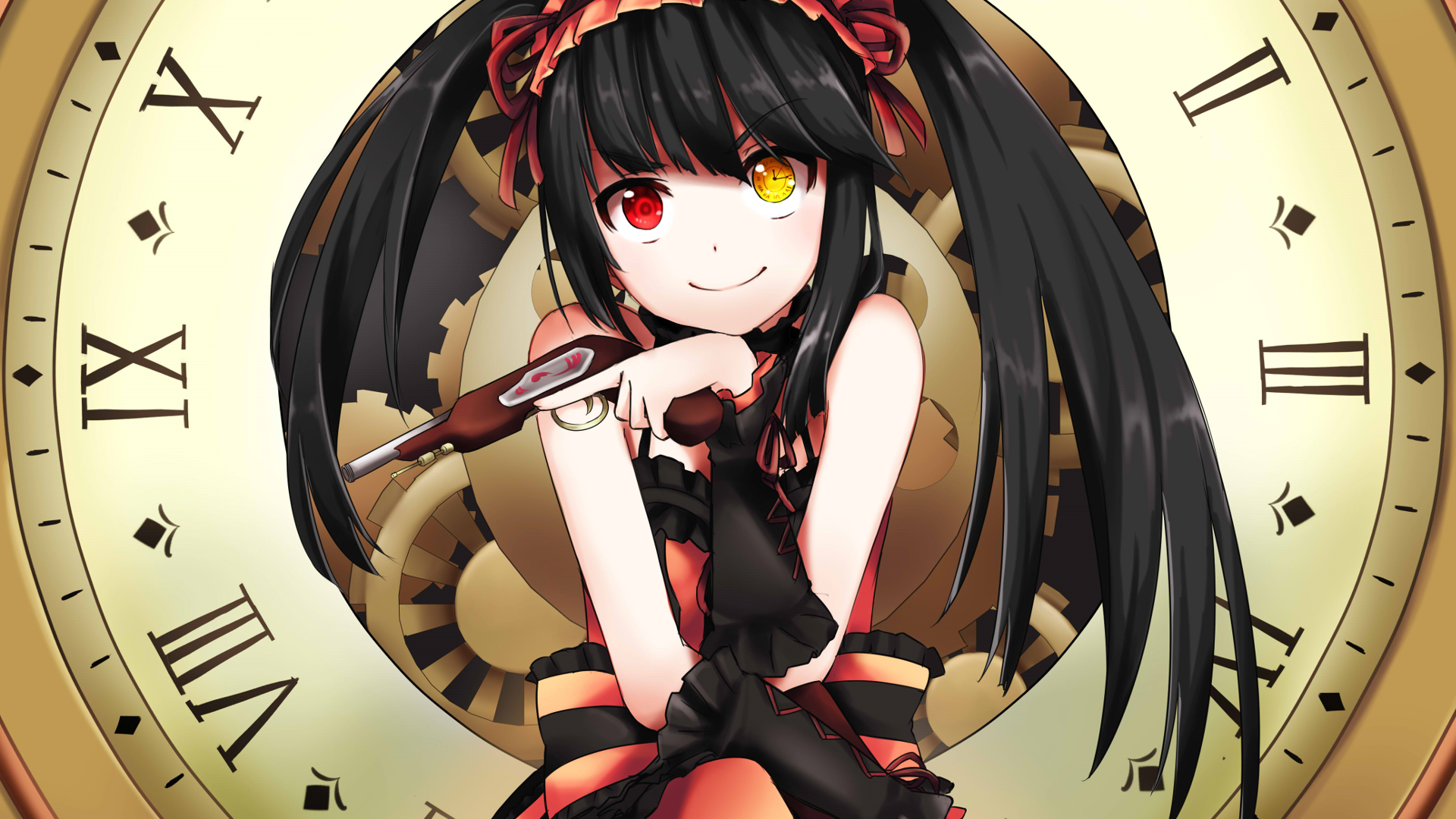Kurumi Tokisaki with a clock background HD Wallpaper