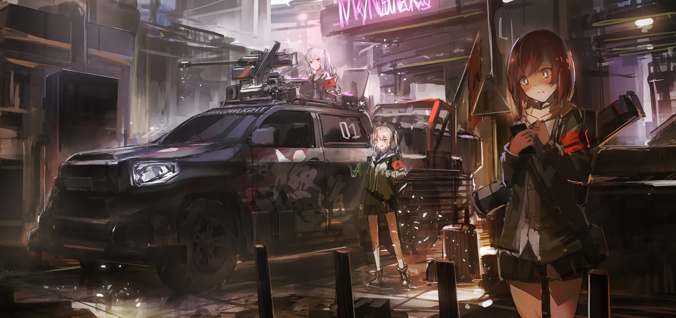 Girls' Frontline characters with a modified vehicle HD Wallpaper