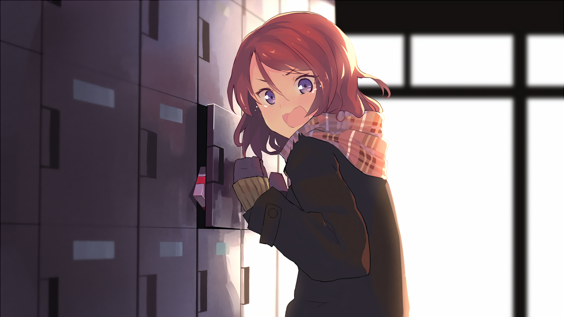 Nishikino Maki from Love Live! by a locker HD Wallpaper