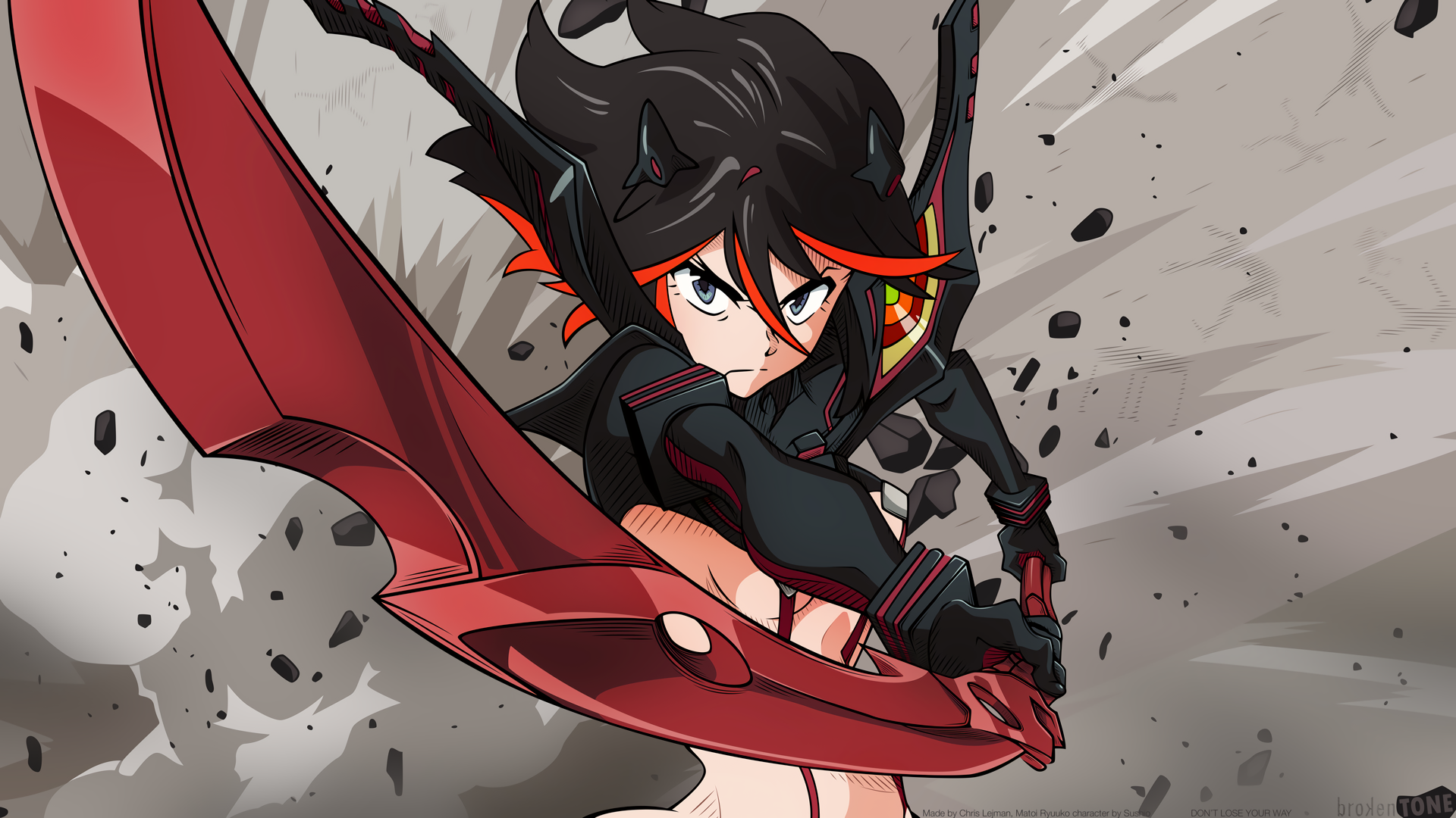 Matoi Ryuuko with a giant red scissor blade HD Wallpaper