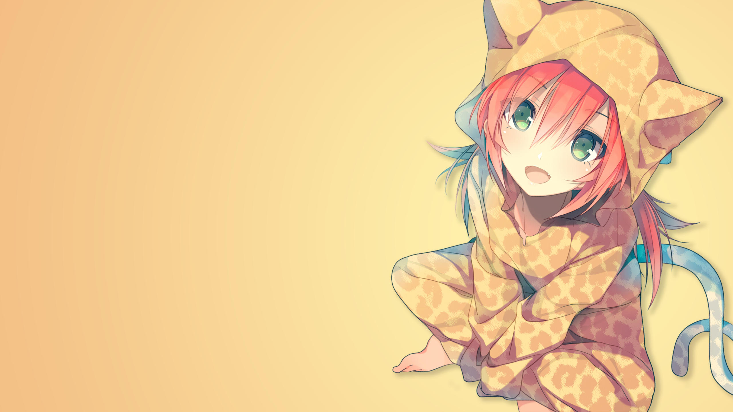 Anime girl in giraffe onesie with cat ears HD Wallpaper