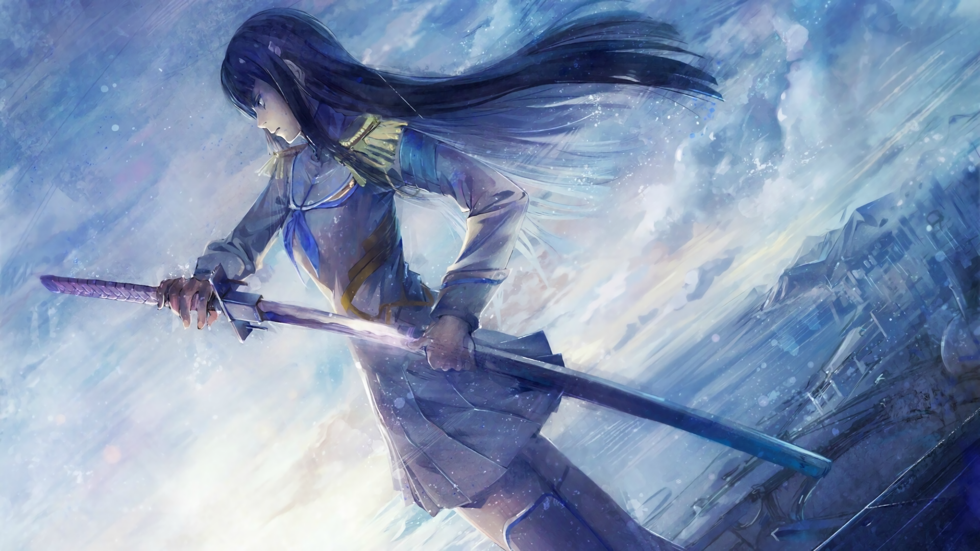 Kiryuin Satsuki with Bakuzan sword in the sky HD Wallpaper