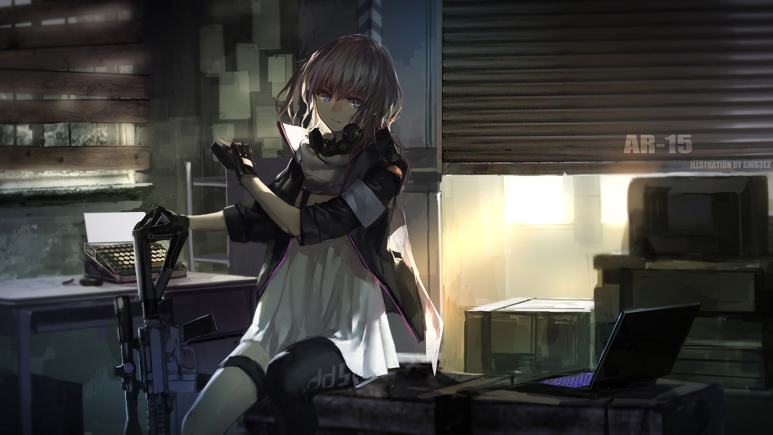 AR-15 anime girl with a rifle HD Wallpaper