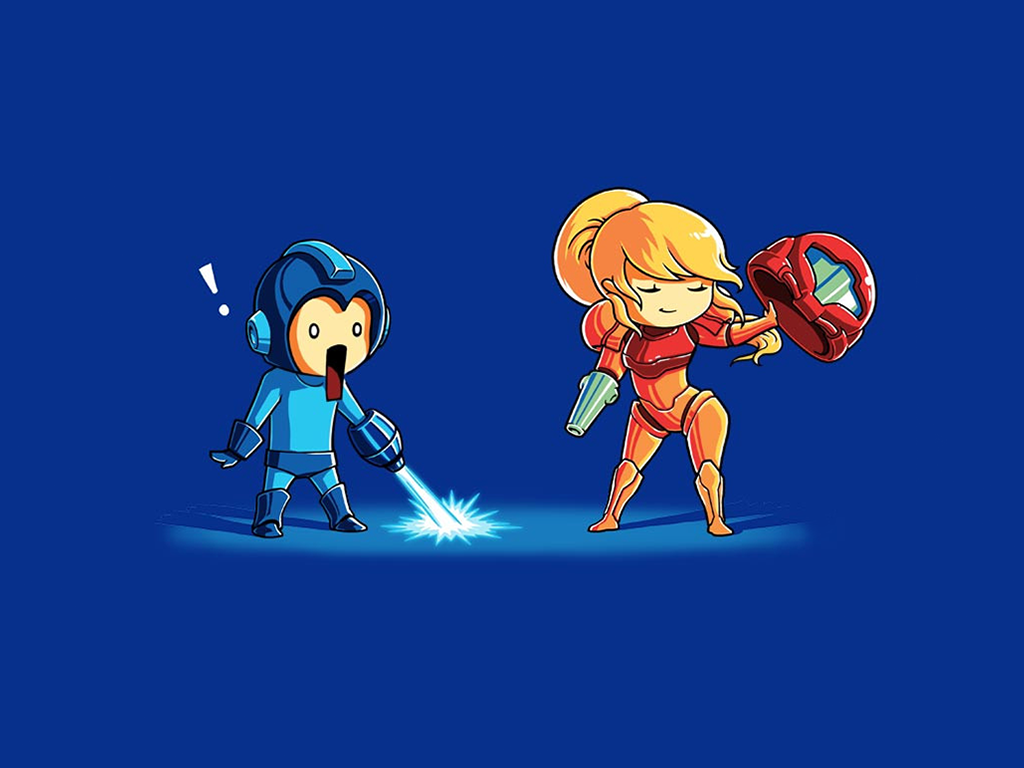Mega Man and Samus Aran in Chibi Art Style HD Wallpaper