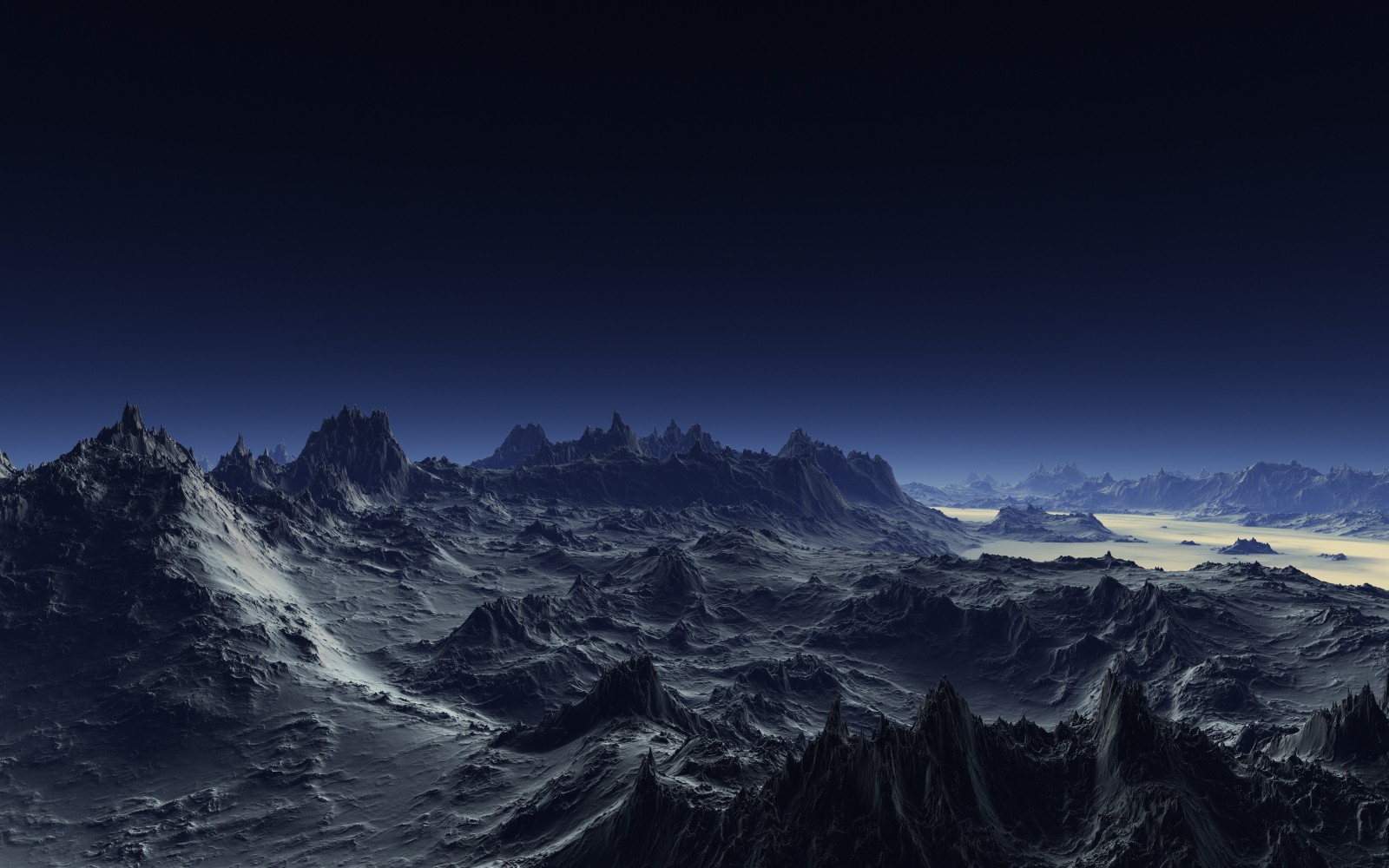Abstract alien mountain landscape at night HD Wallpaper