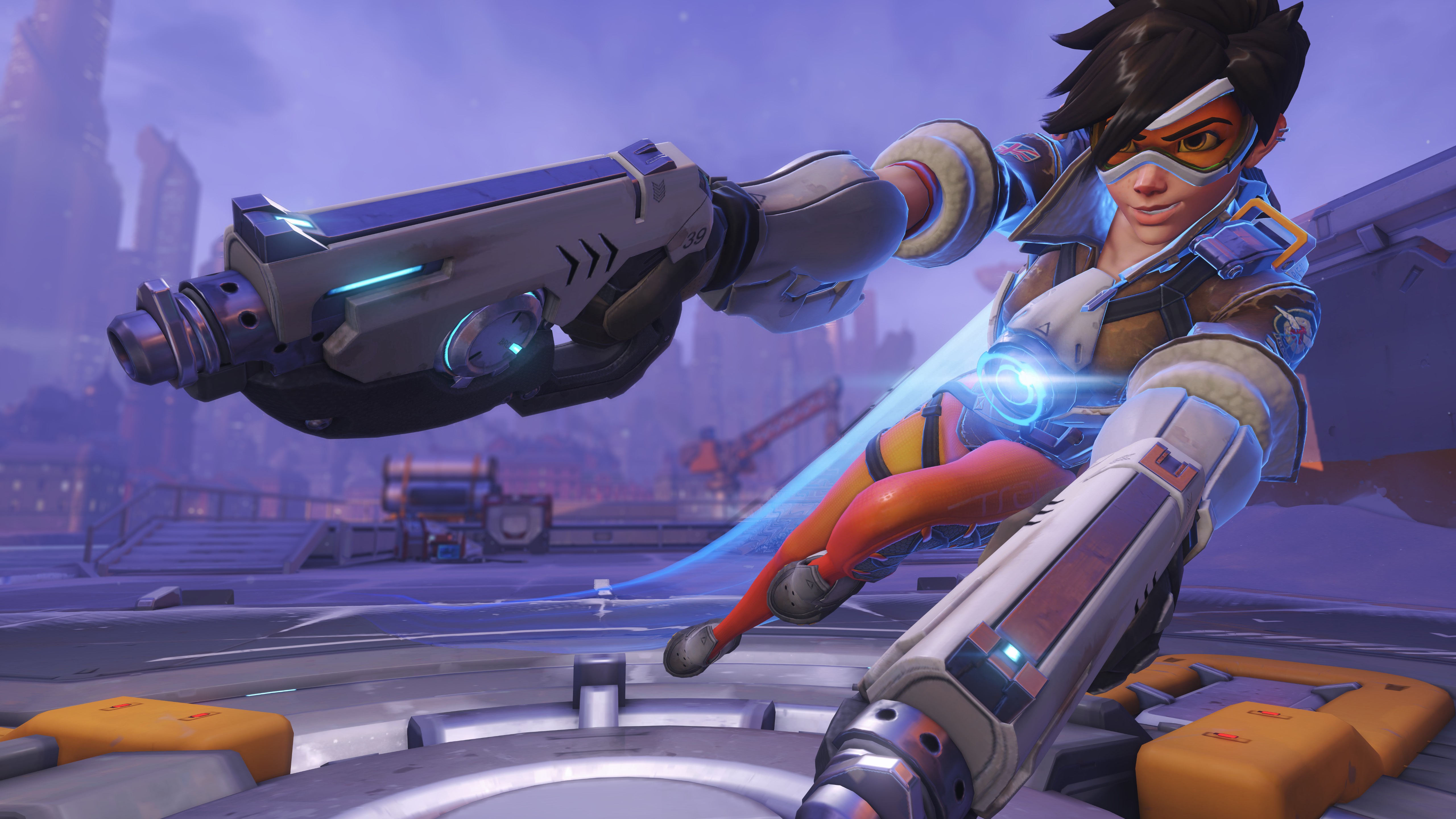 Tracer from Overwatch in action HD Wallpaper