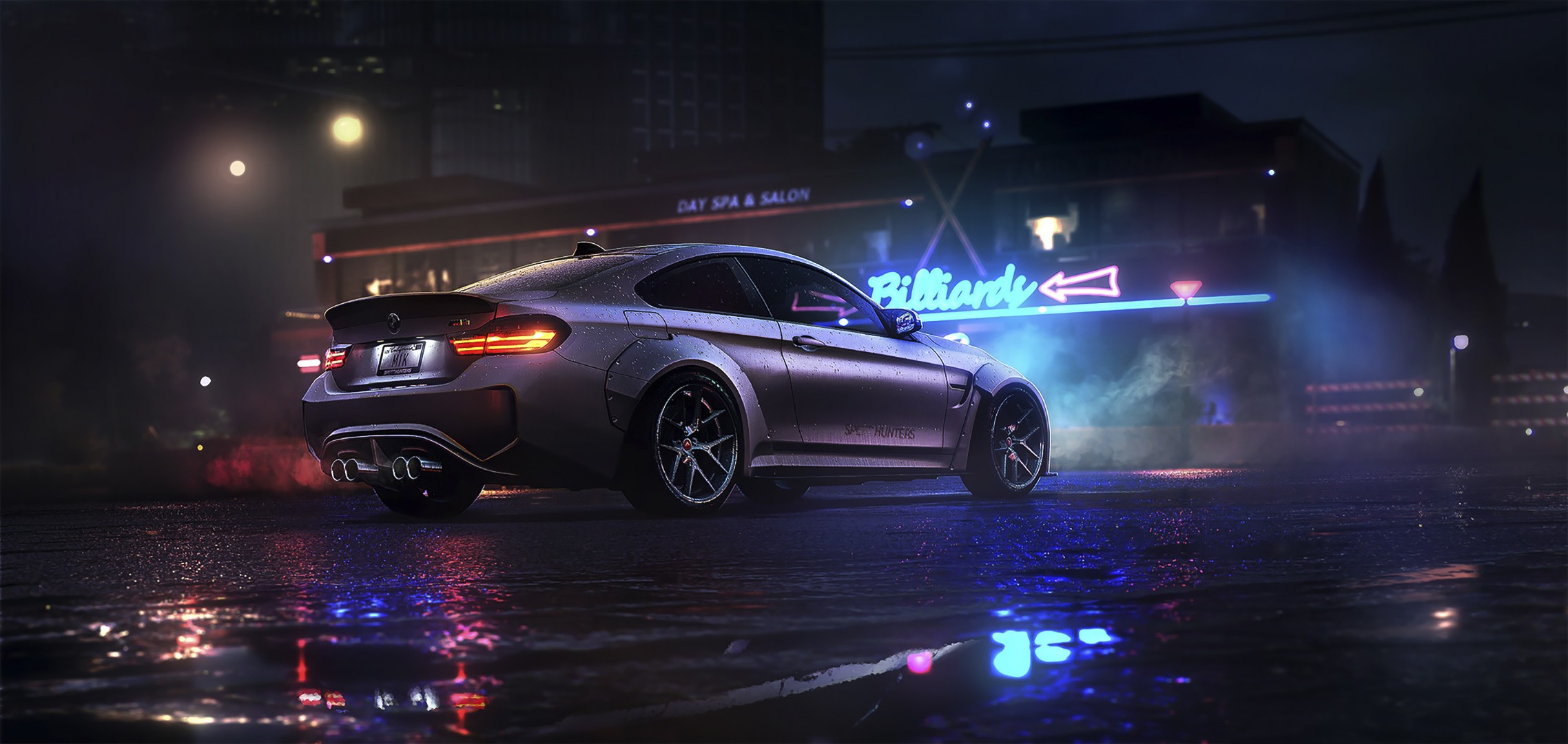 BMW M4 Coupe on wet street at night HD Wallpaper