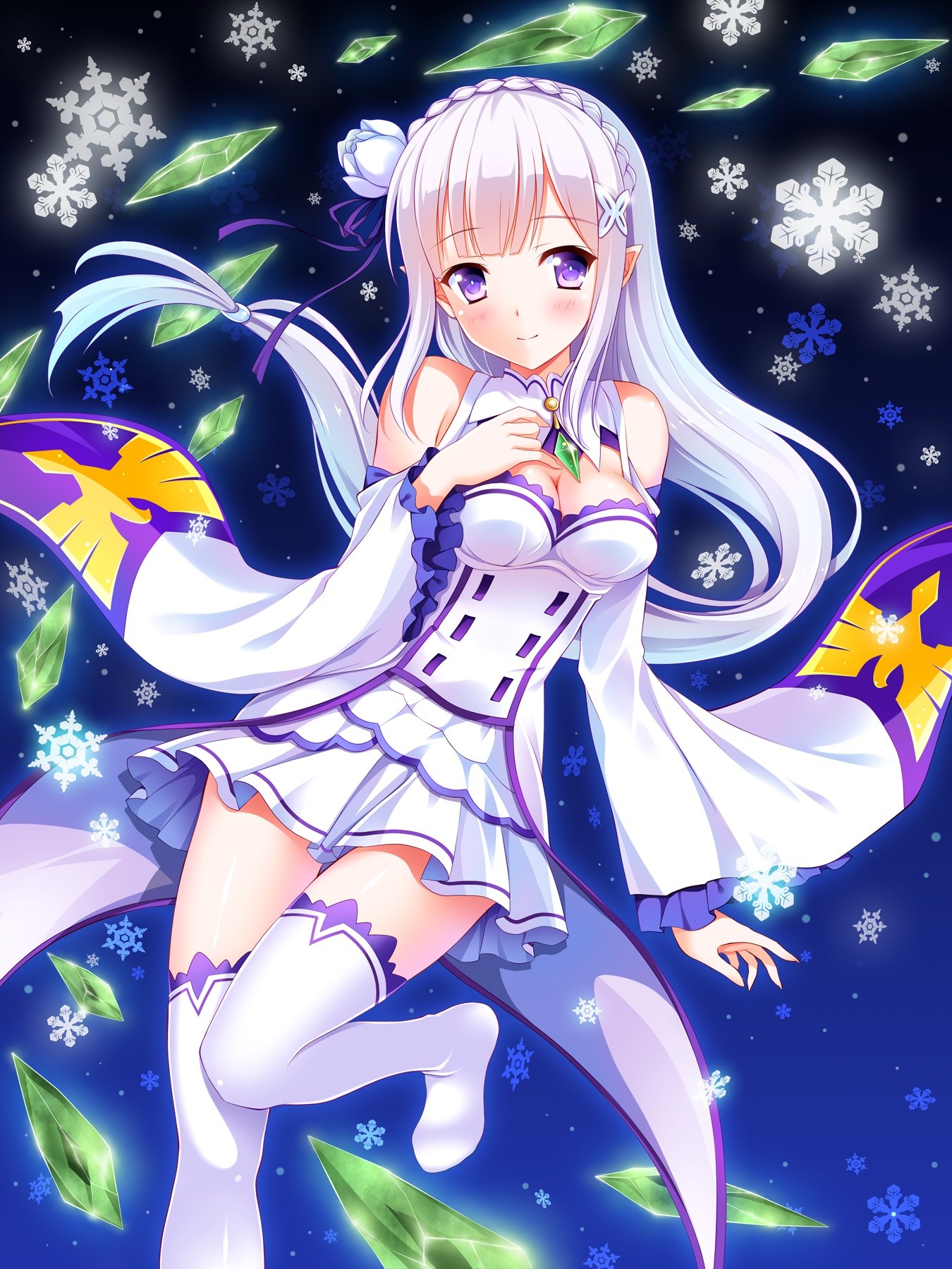 Emilia from Re:Zero with Snowflakes and Crystals HD Wallpaper