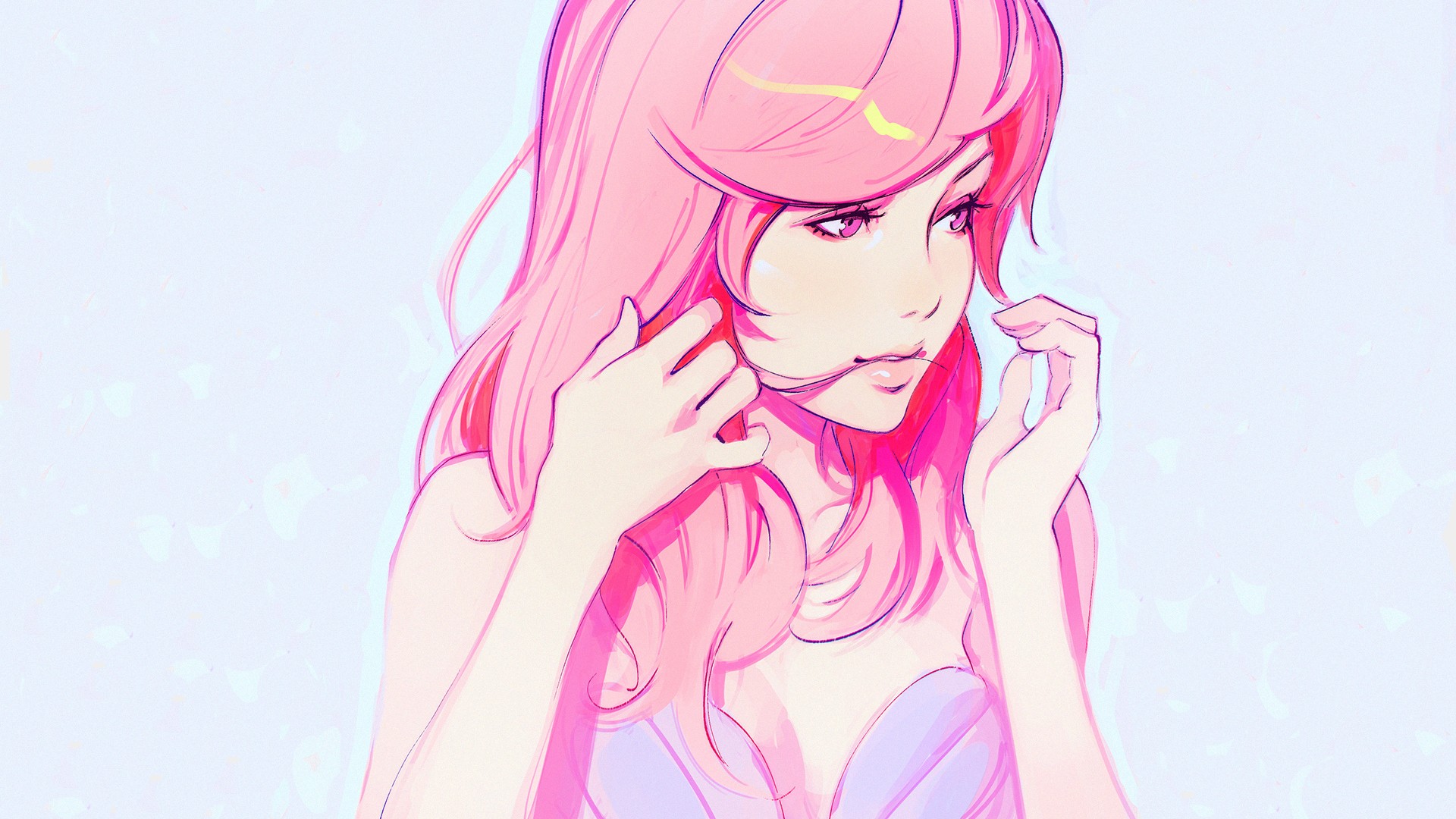 Pink haired girl with pink eyes by Ilya Kuvshinov HD Wallpaper