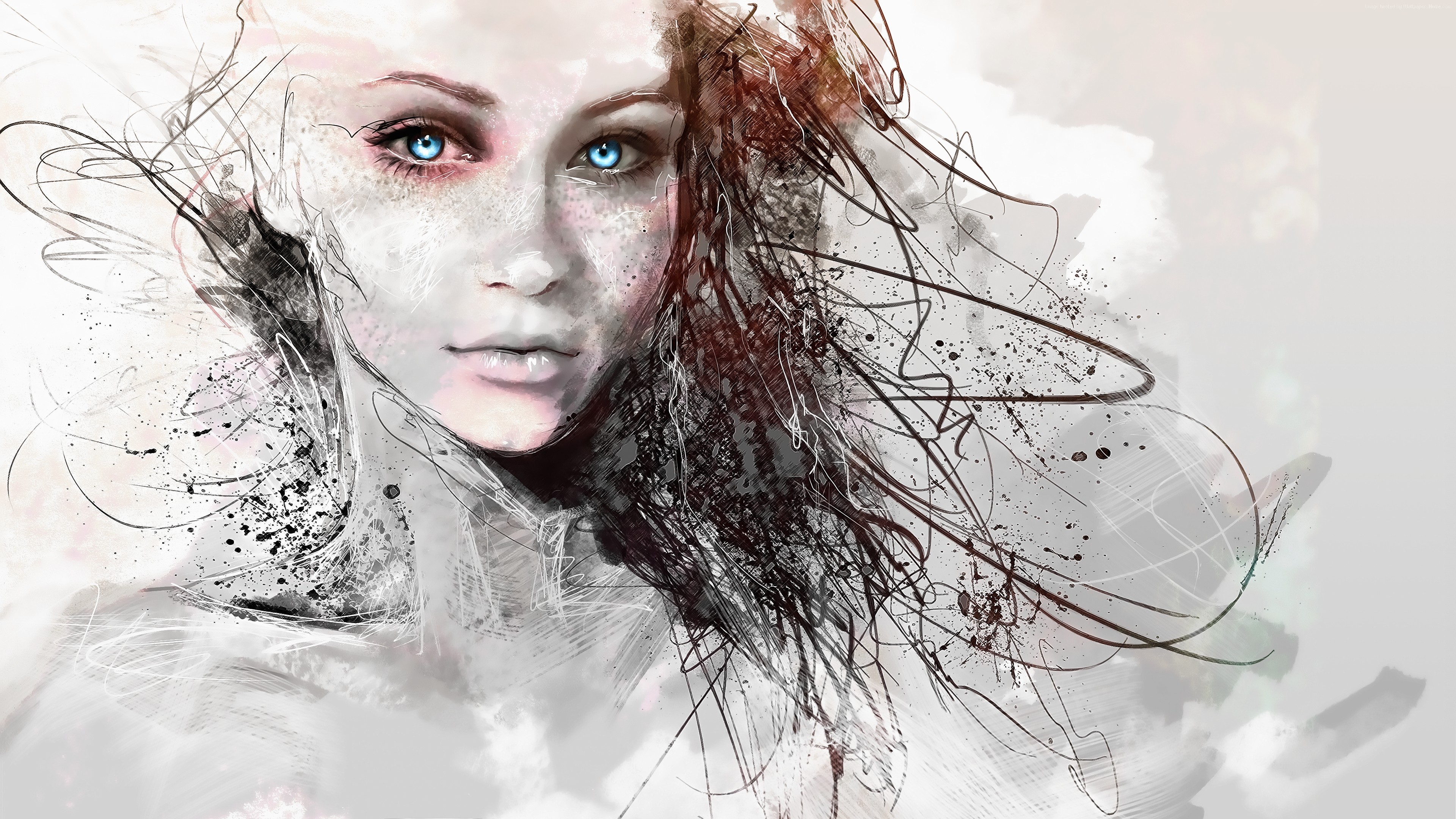 Abstract digital art portrait of a woman with blue eyes HD Wallpaper
