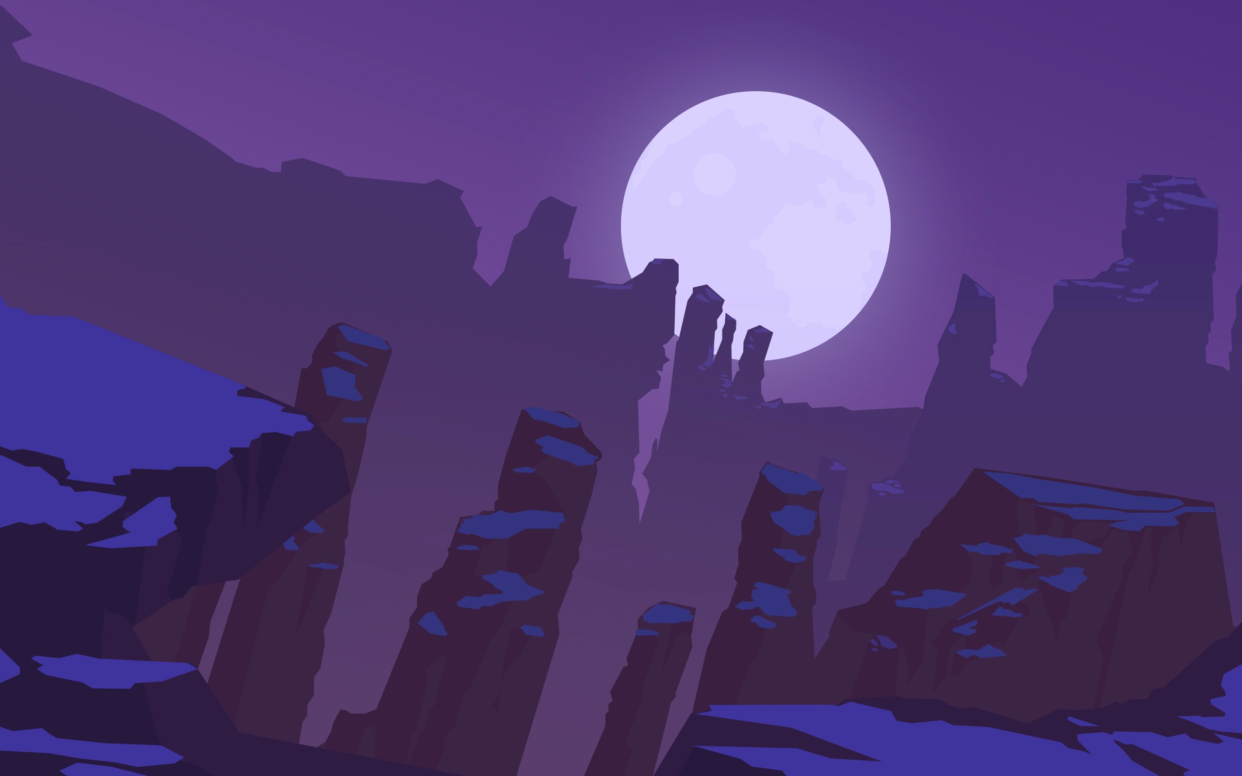 Minimalist fantasy art of a moonlit canyon HD Wallpaper