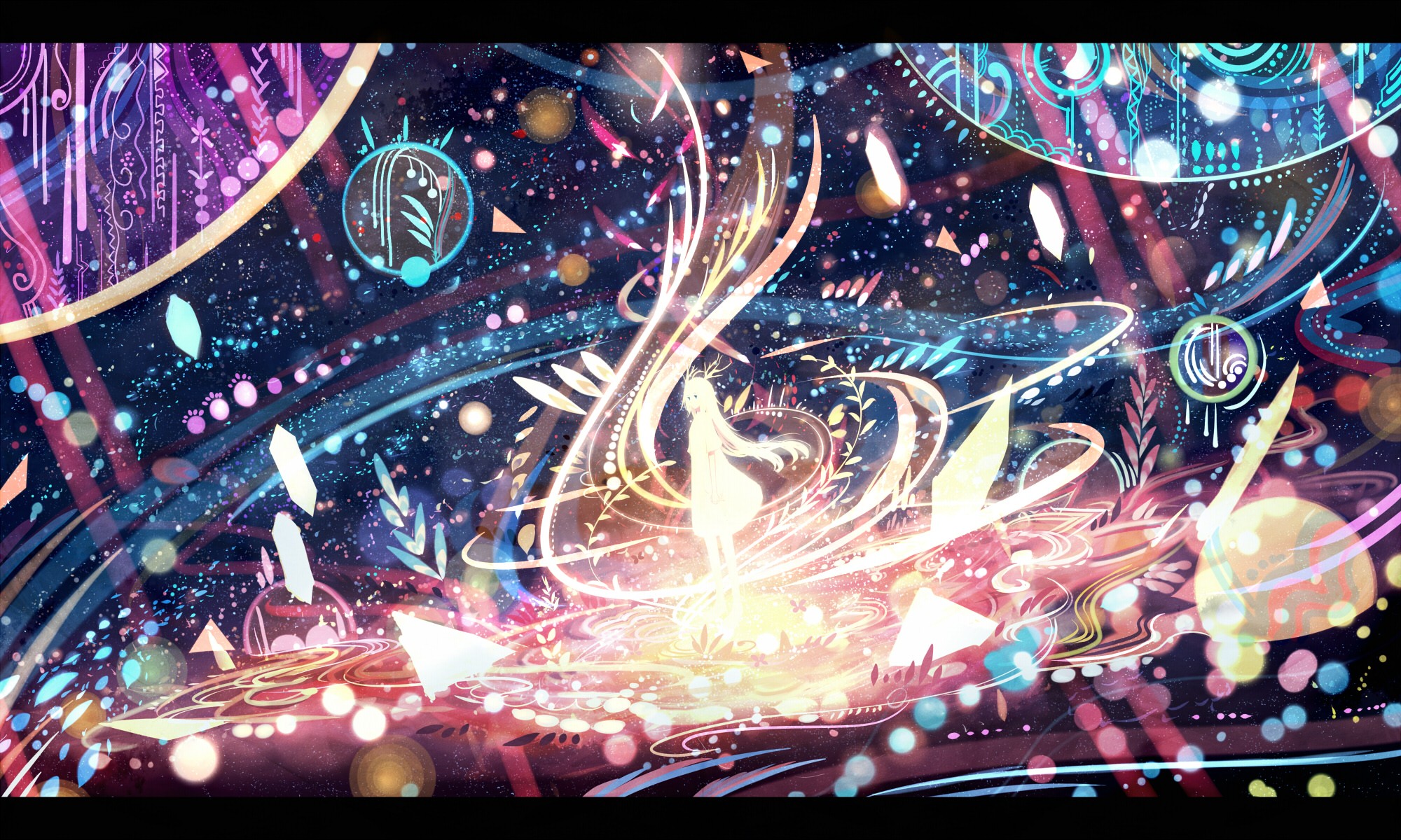 Anime girl in a cosmic, magical landscape HD Wallpaper