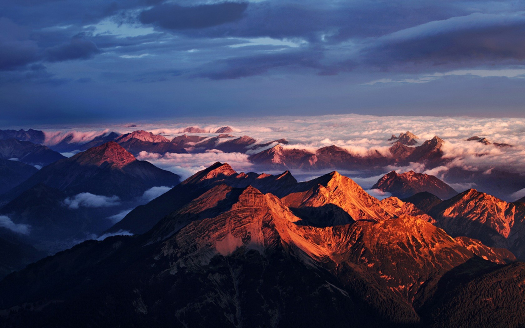 Mountains at sunset with clouds HD Wallpaper