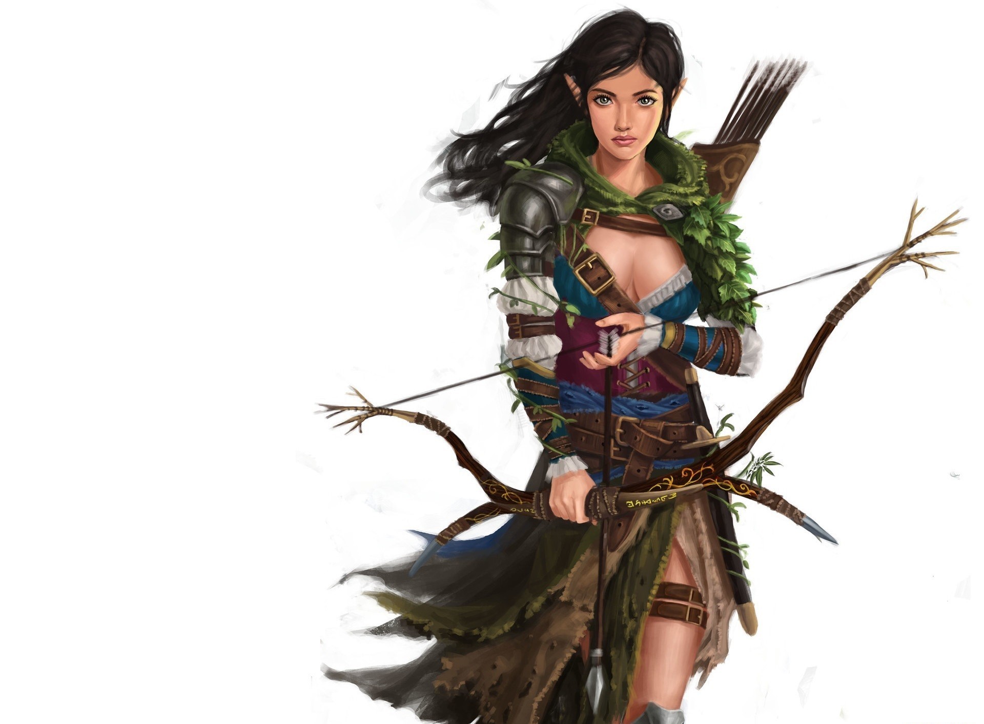Fantasy art of an elf archer with a bow HD Wallpaper
