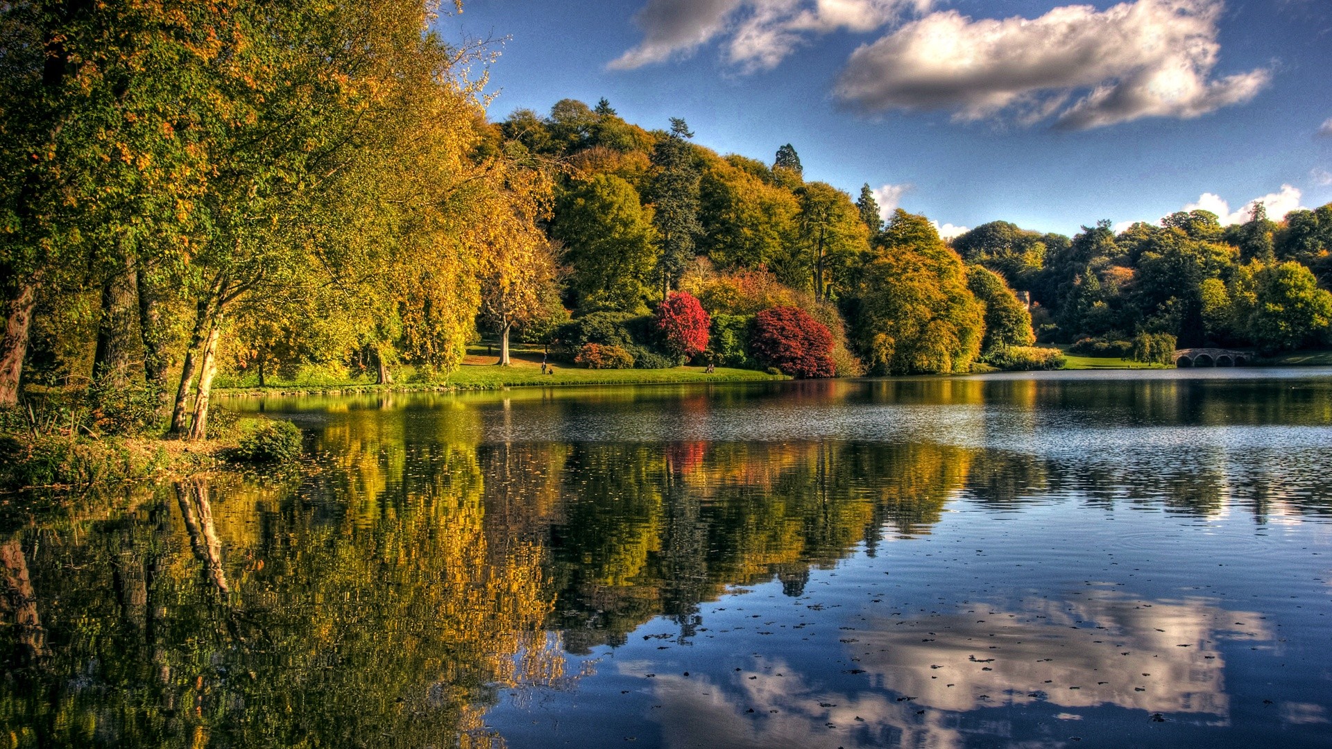 Autumn trees reflected in a lake HD Wallpaper
