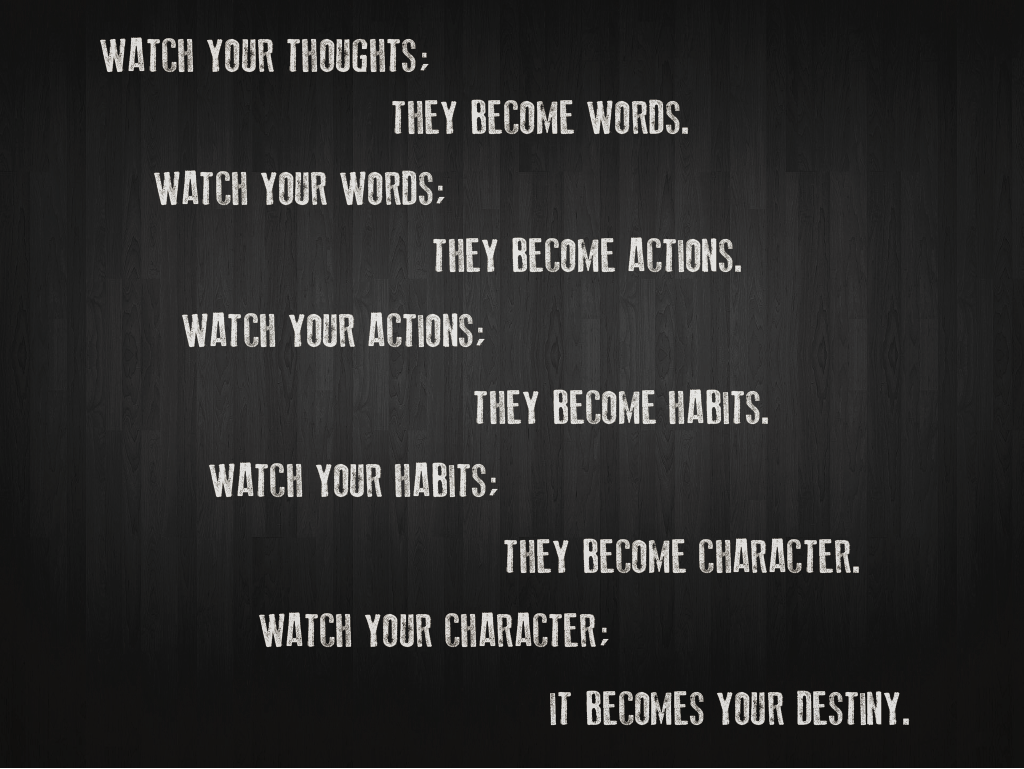 Motivational quote about thoughts, words, actions, habits, character, and destiny HD Wallpaper