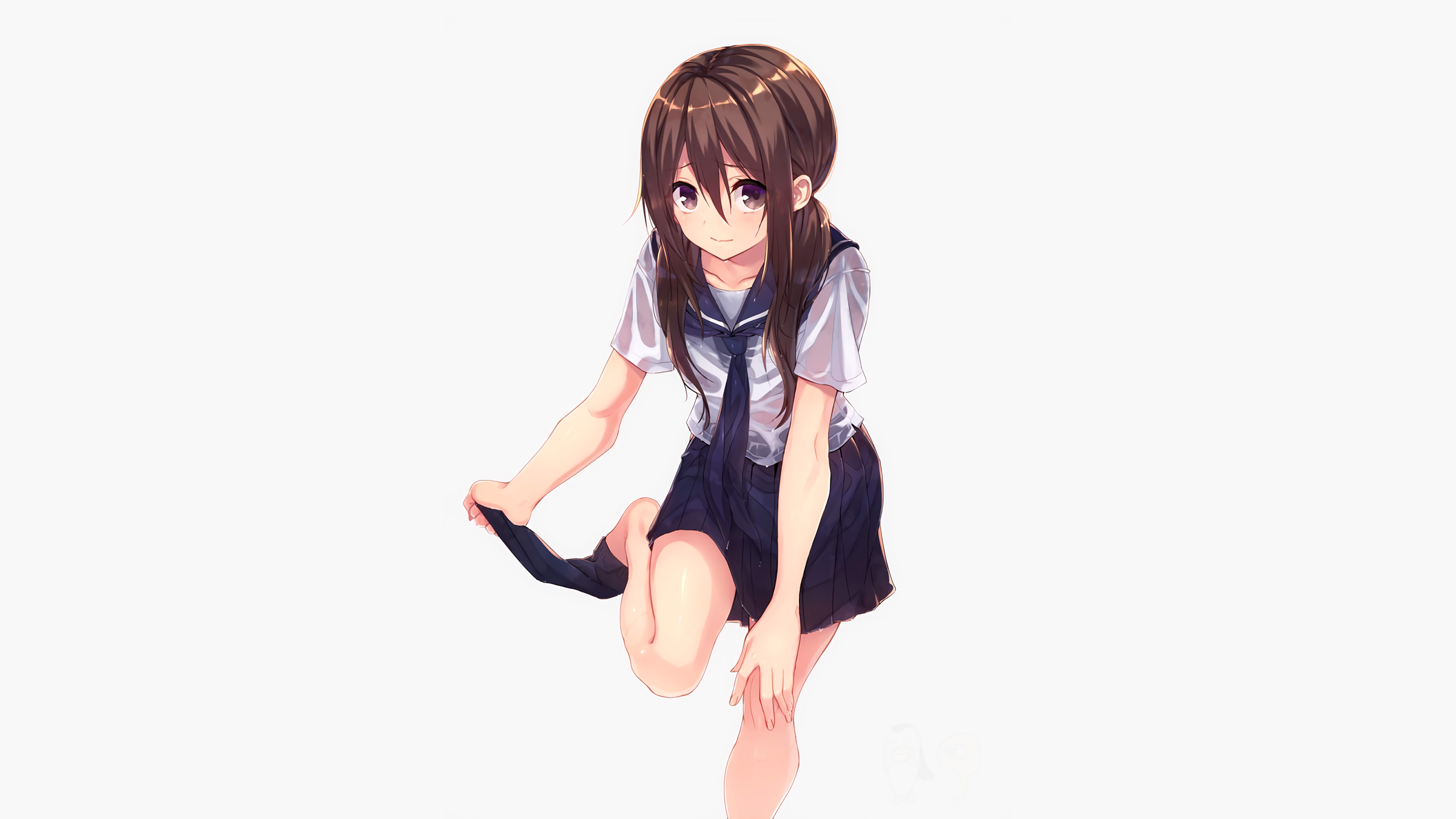 Anime girl with long dark hair in school uniform HD Wallpaper