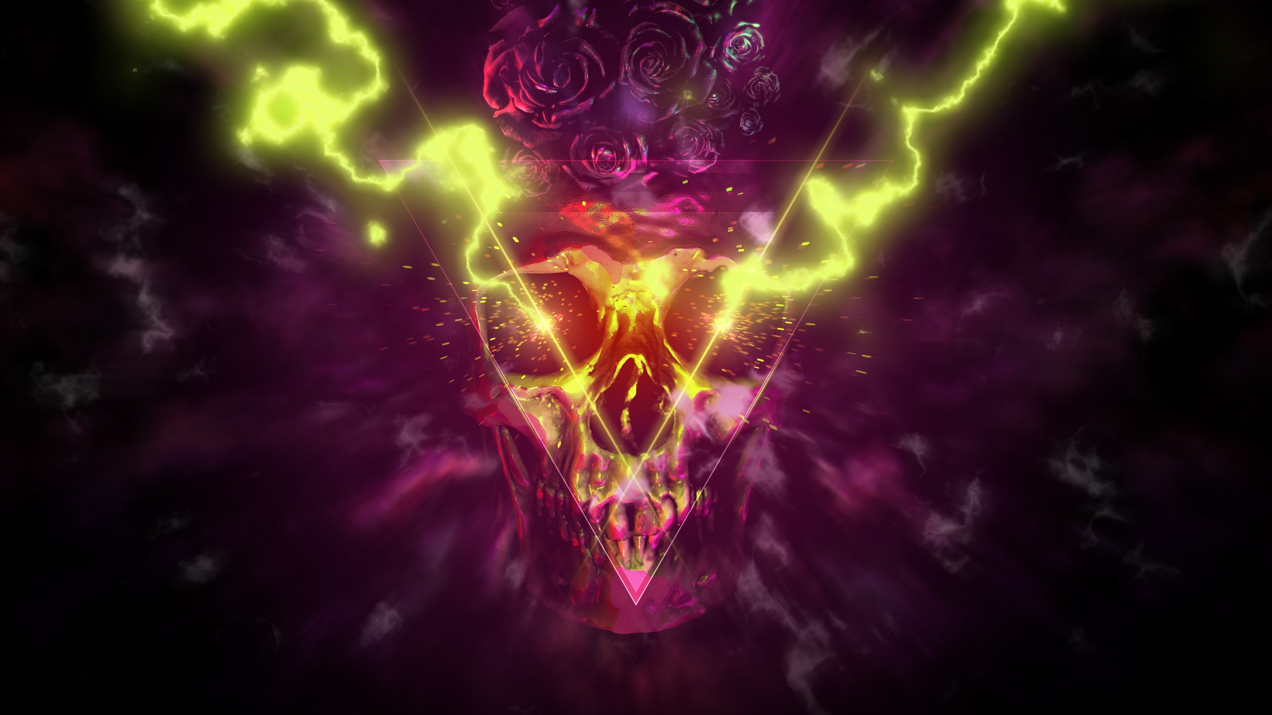 Skull with Roses and Lightning HD Wallpaper