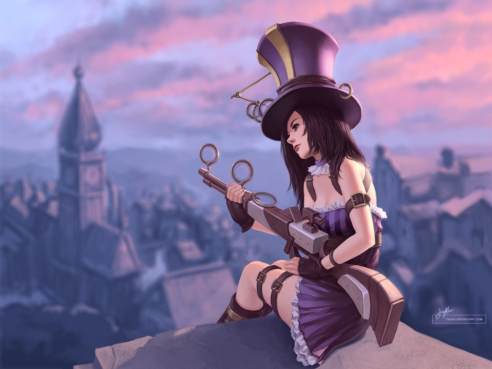 Caitlyn from League of Legends with her rifle HD Wallpaper