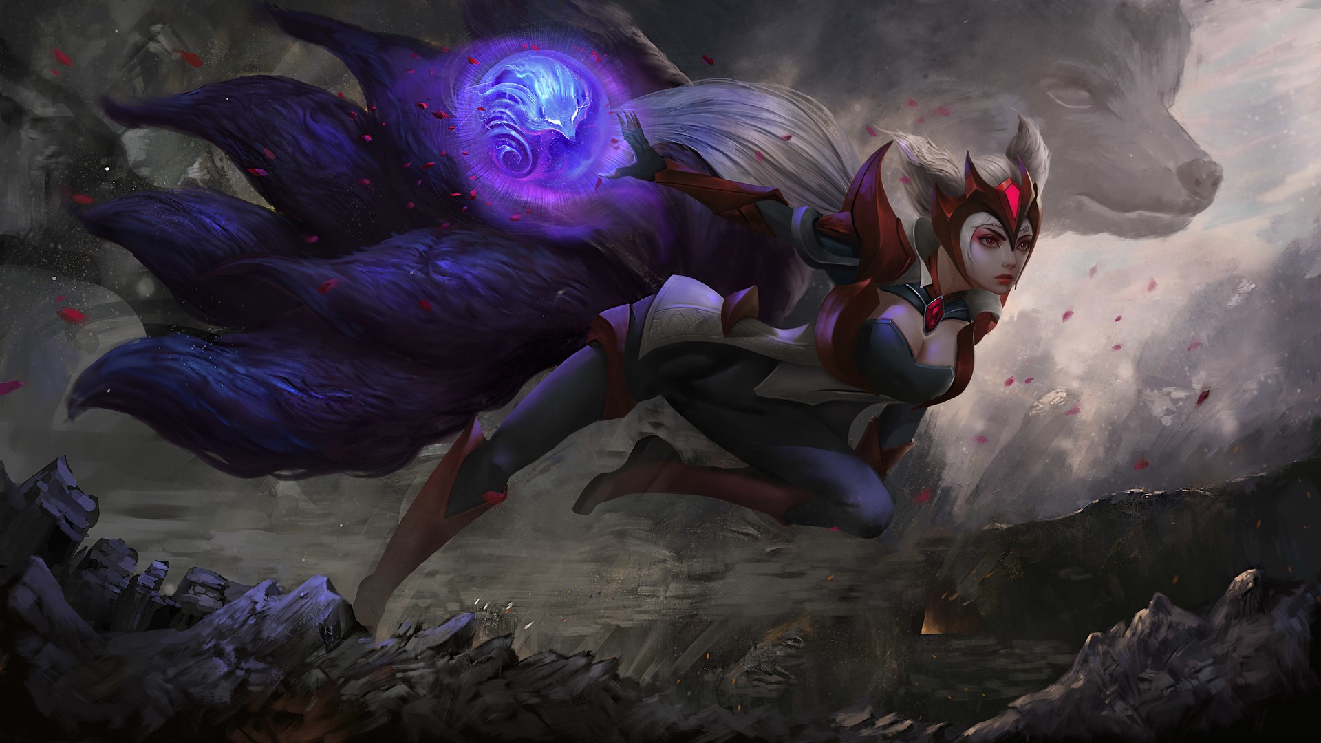 Ahri from League of Legends casting a spell HD Wallpaper
