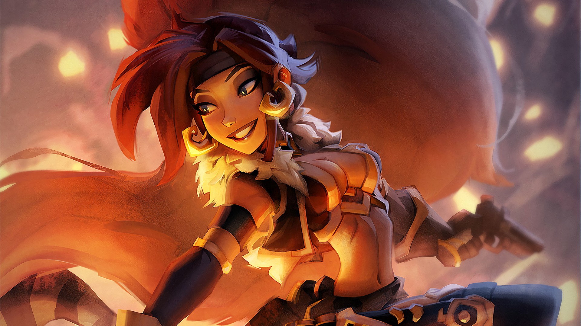 Battle Chasers fantasy art of a smiling woman with red hair HD Wallpaper
