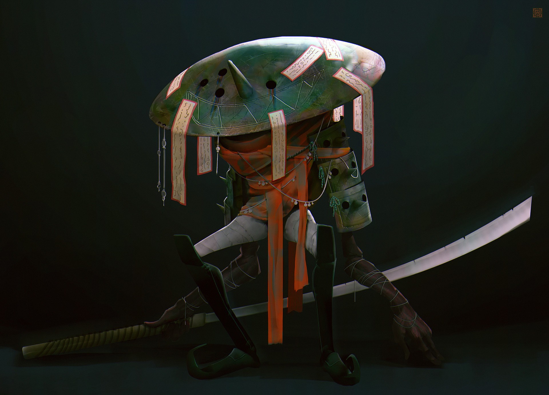 Samurai warrior with a large hat and sword HD Wallpaper