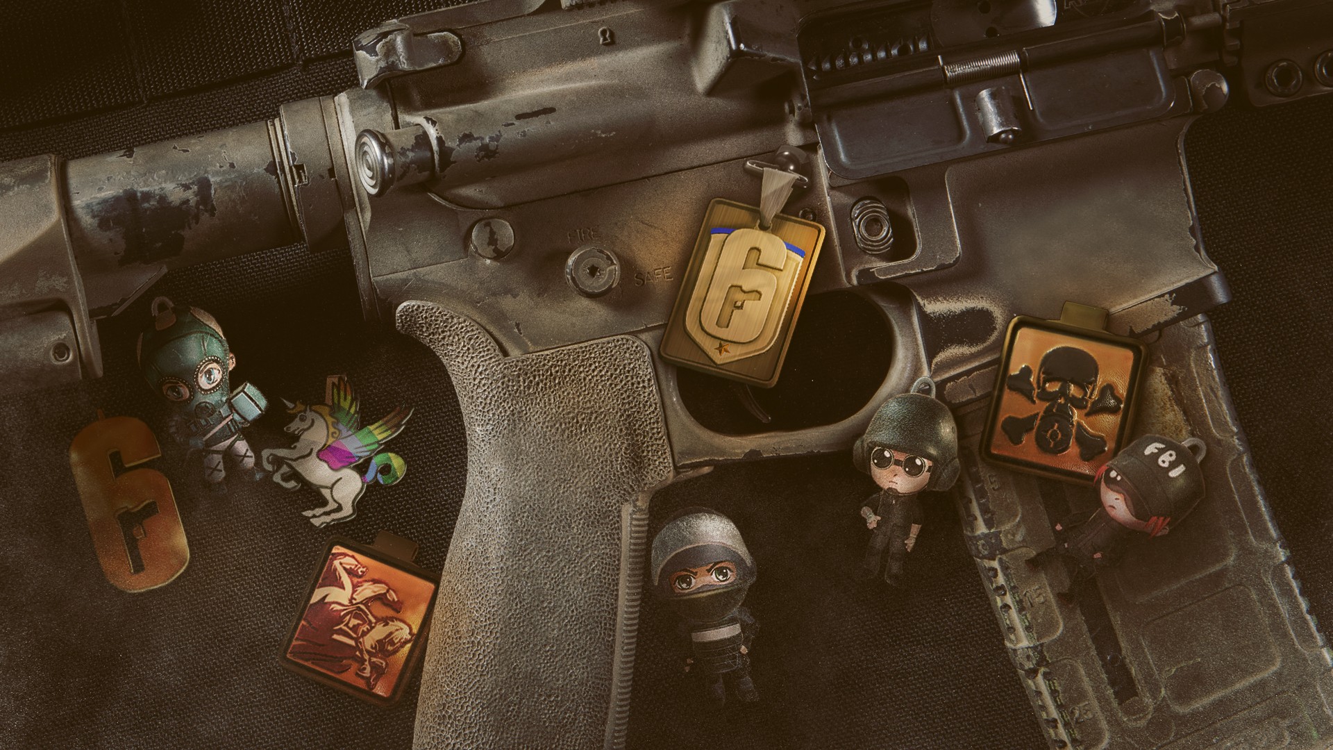 Rainbow Six: Siege charms on a weapon HD Wallpaper