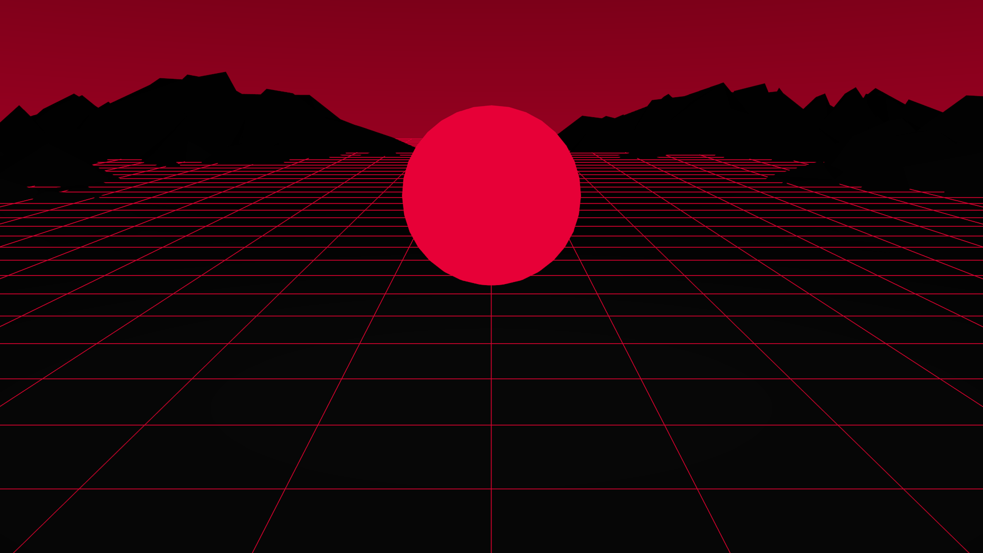 Retro grid landscape with red sun and mountains HD Wallpaper