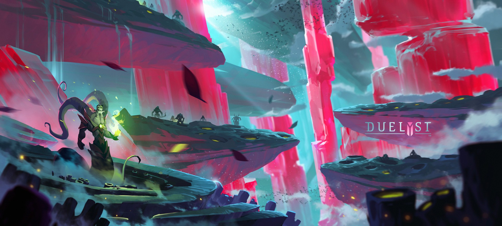 Duelyst concept art of a fantasy world with floating islands HD Wallpaper