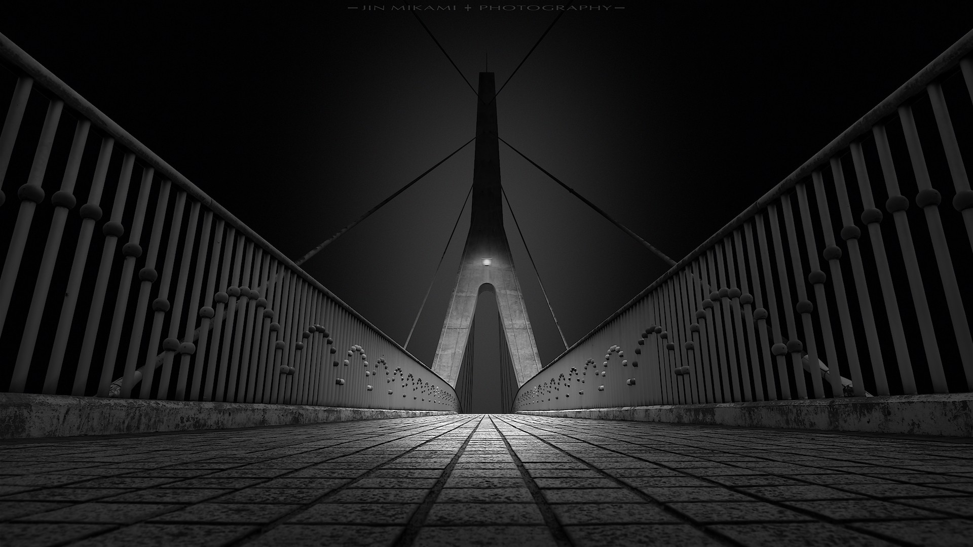 Jin Mikami's Bridge with Cables and Lights HD Wallpaper