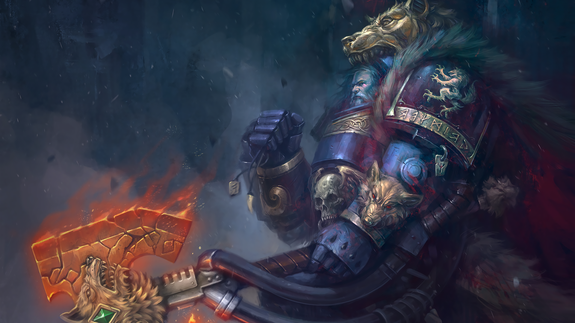 Warhammer 40,000 Space Marine with Wolf Helmet HD Wallpaper
