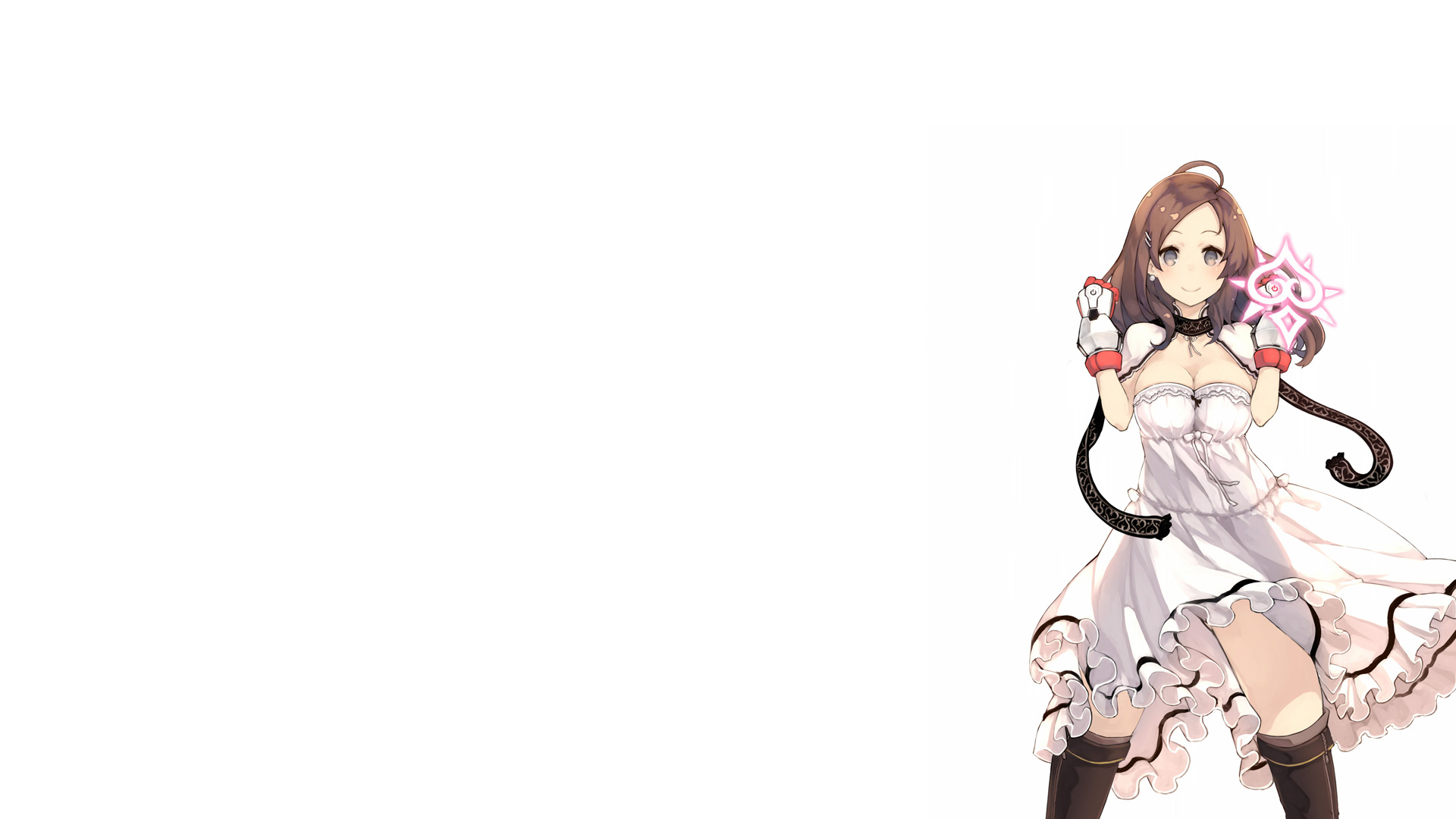 Anime girl in white dress holding magic HD Wallpaper