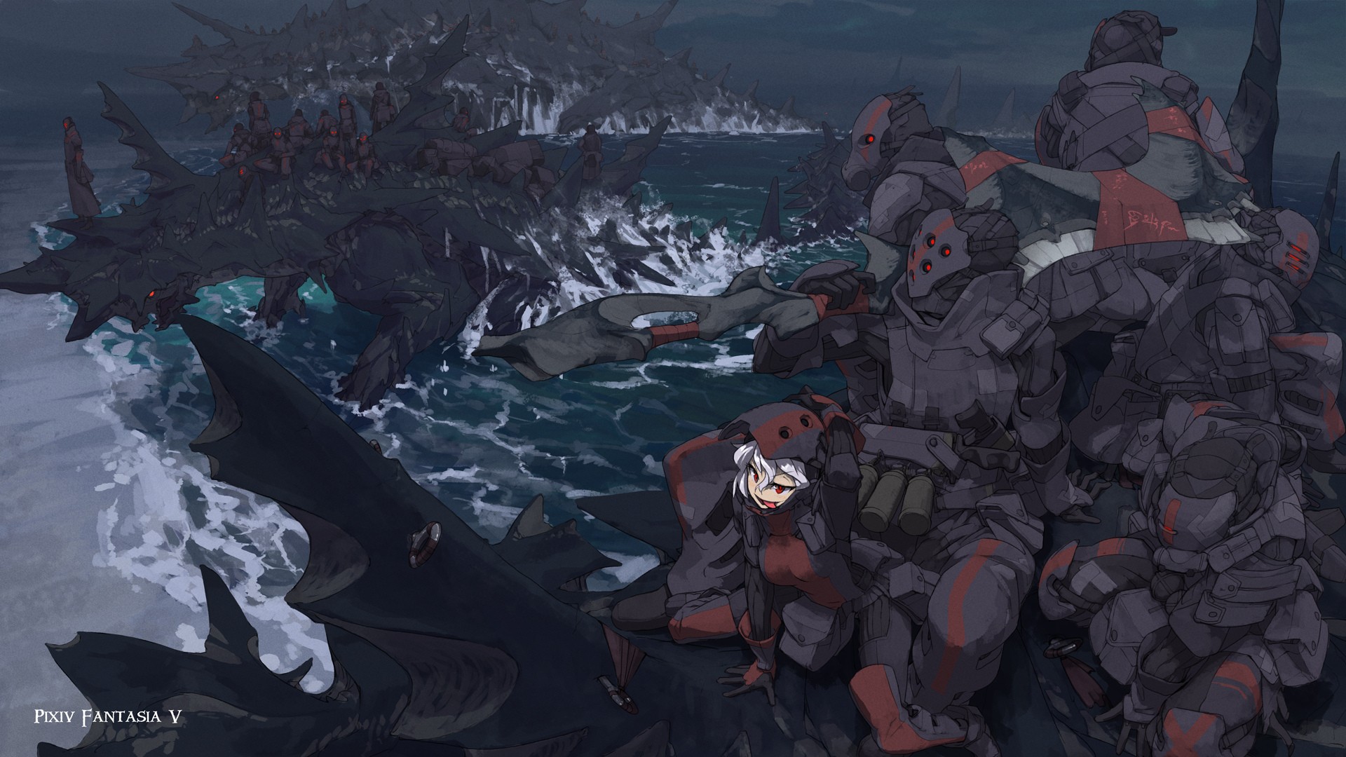 Pixiv Fantasia V: Soldiers and Monsters in the Sea HD Wallpaper