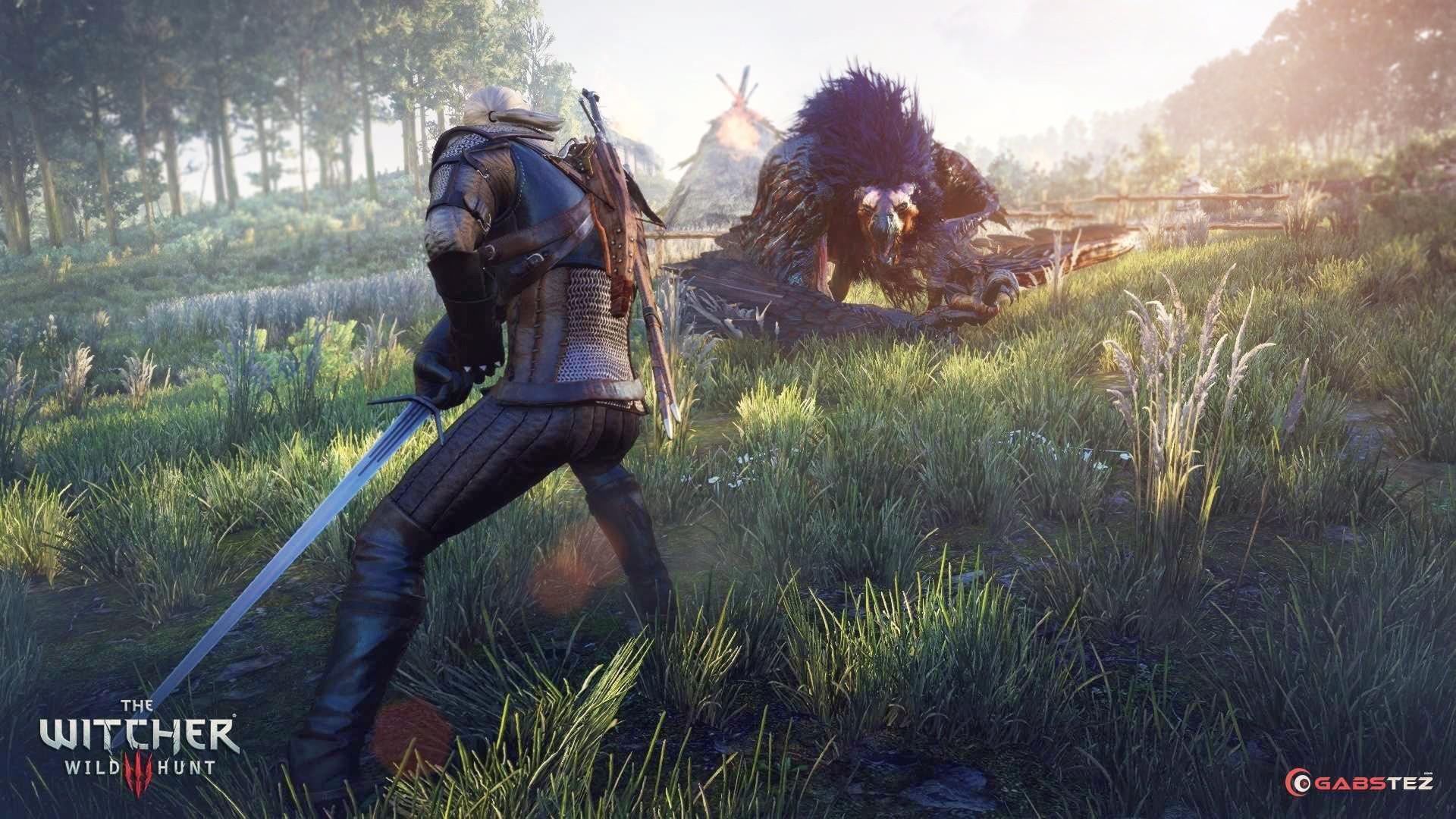 Geralt of Rivia fighting a monster in The Witcher 3 HD Wallpaper
