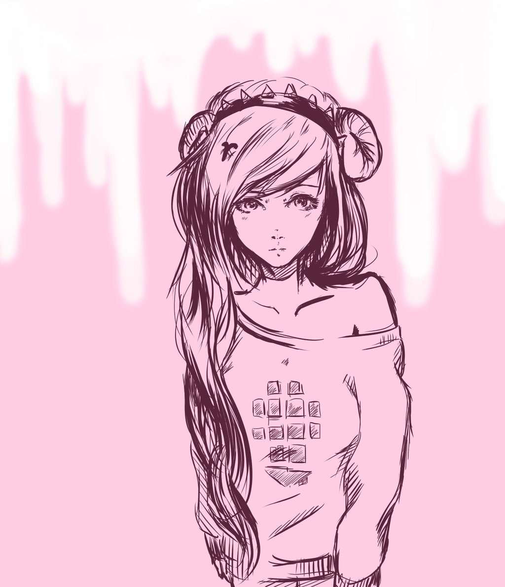 Anime girl with horns and long hair HD Wallpaper