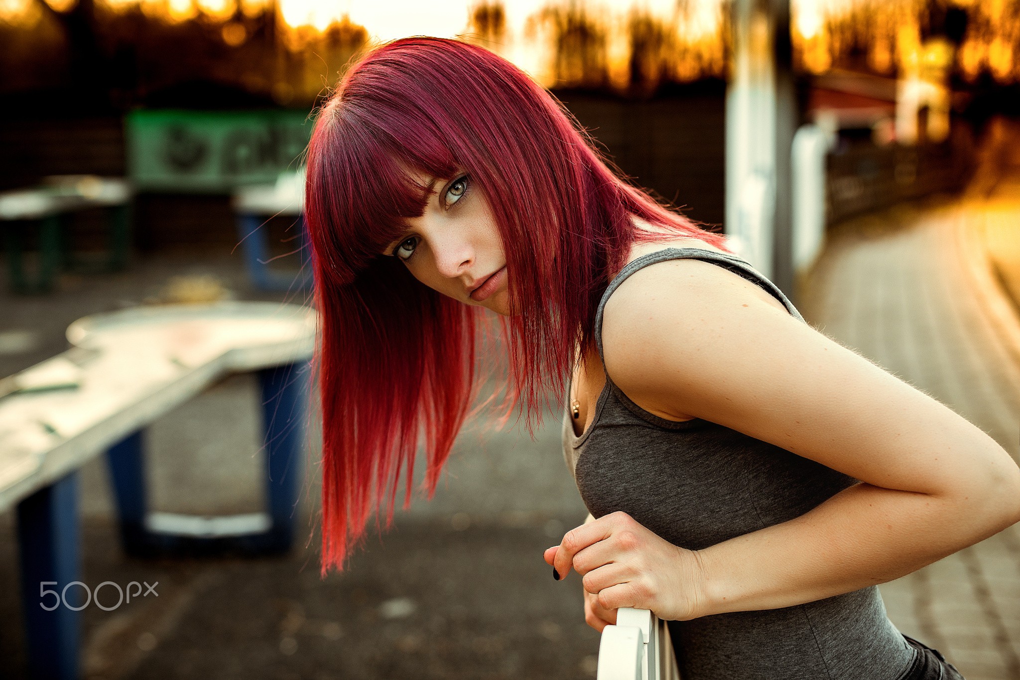 Redhead woman looking at viewer outdoors HD Wallpaper