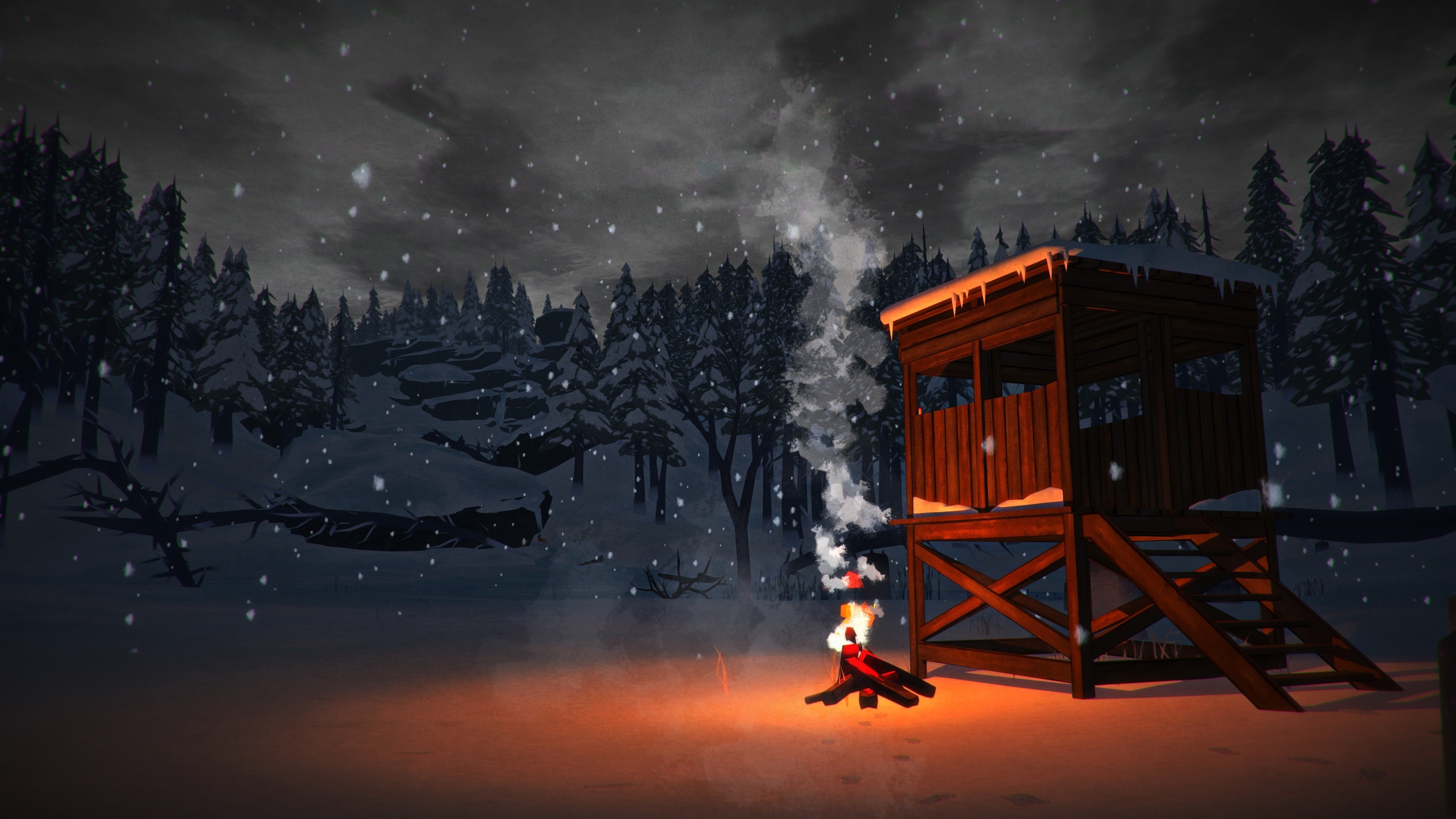 The Long Dark: Bonfire in a Snowy Forest HD Wallpaper