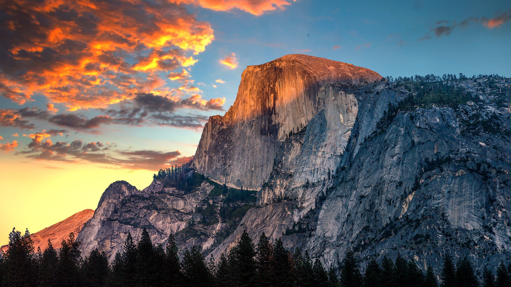 Half Dome mountain at sunset with colorful clouds HD Wallpaper