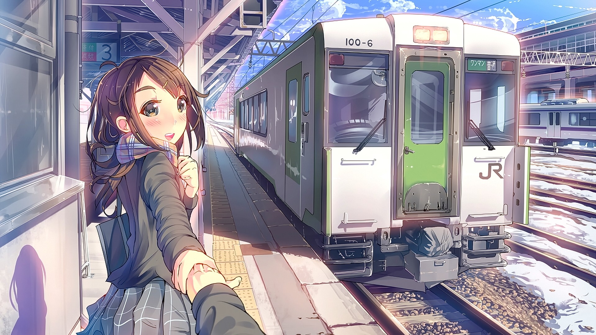 Anime girl at a train station in winter HD Wallpaper