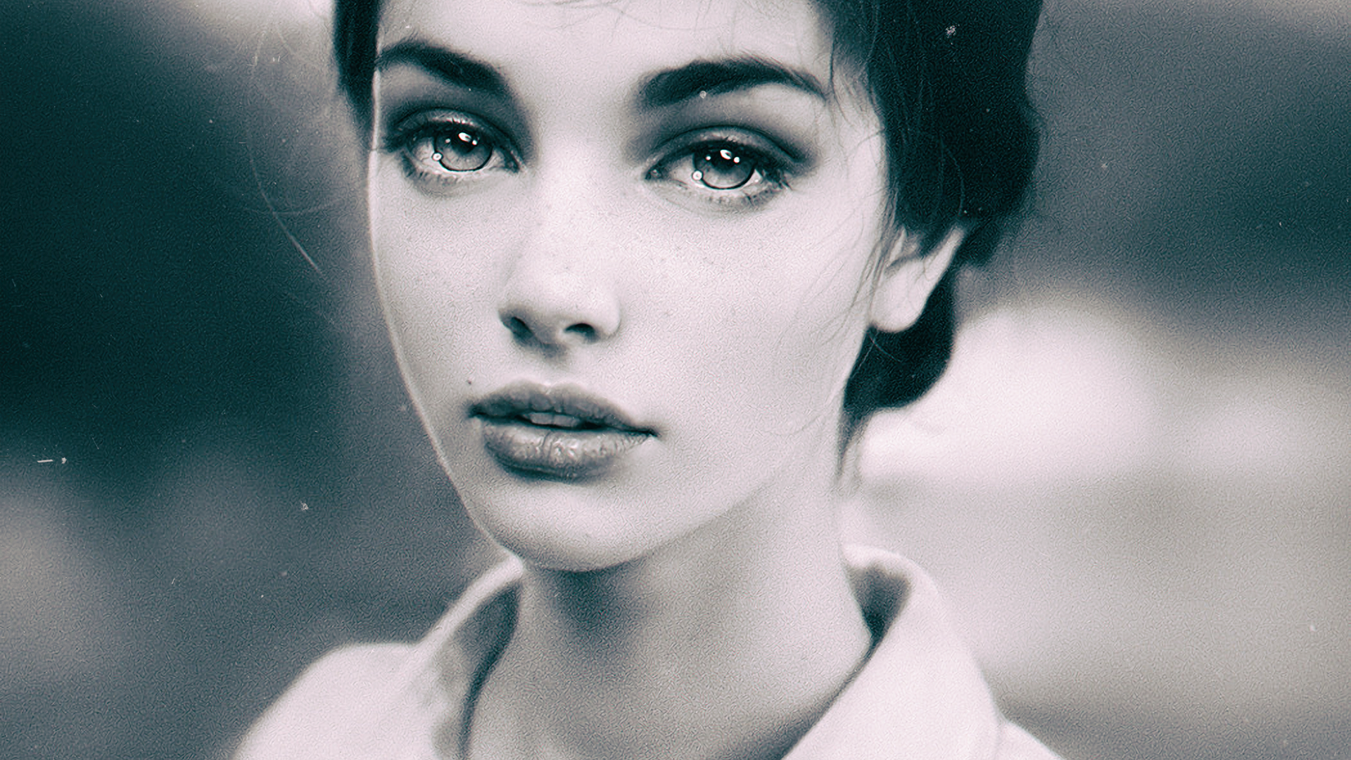 Artwork of a brunette woman's face HD Wallpaper