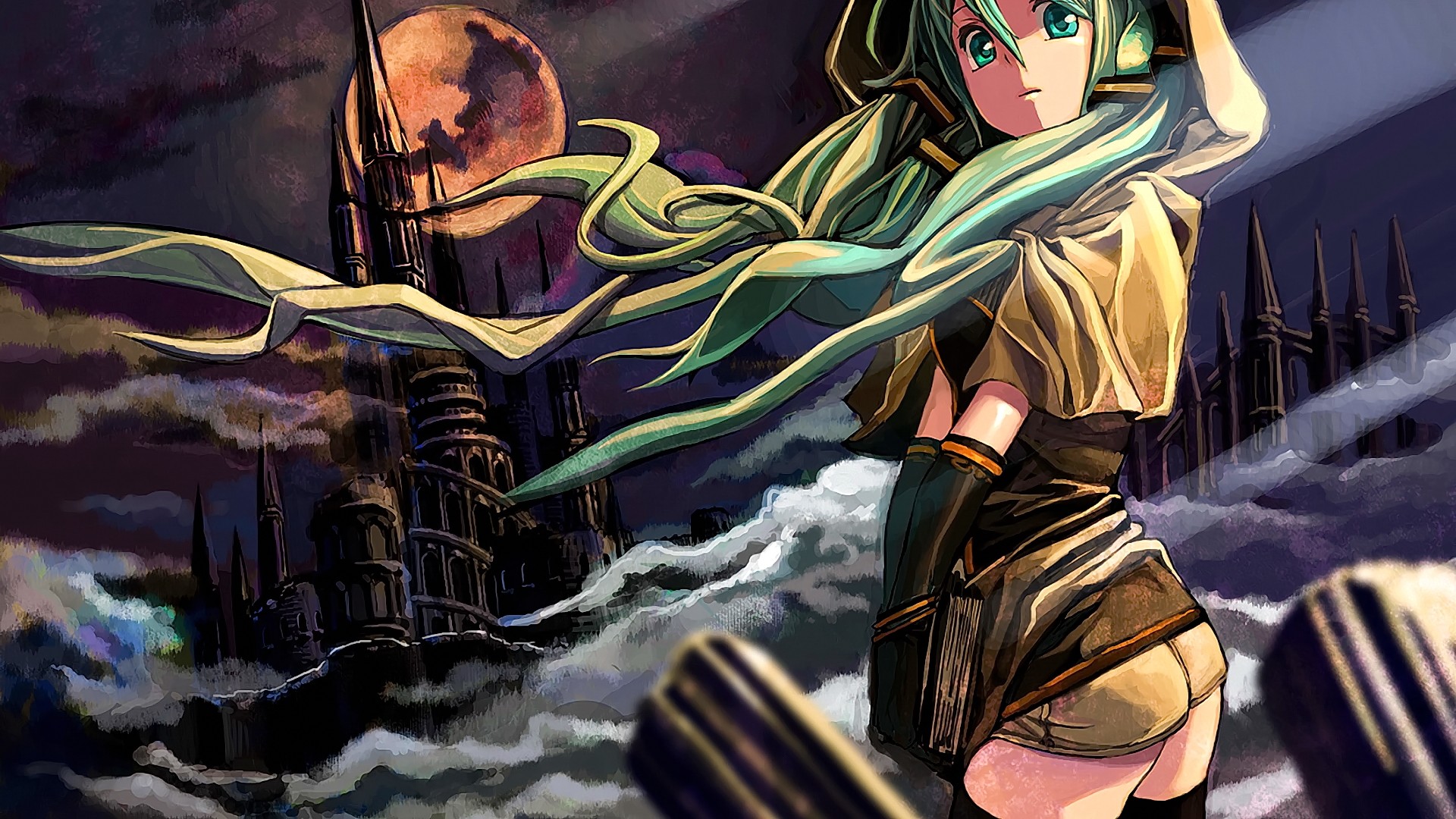 Hatsune Miku in a dark fantasy setting HD Wallpaper