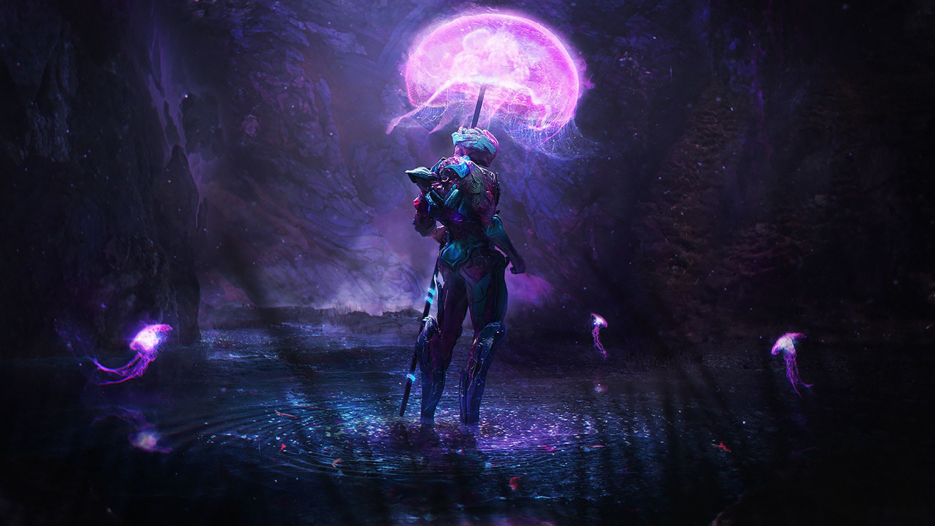 jellyfish, forest, artwork, fantasy art HD Wallpaper