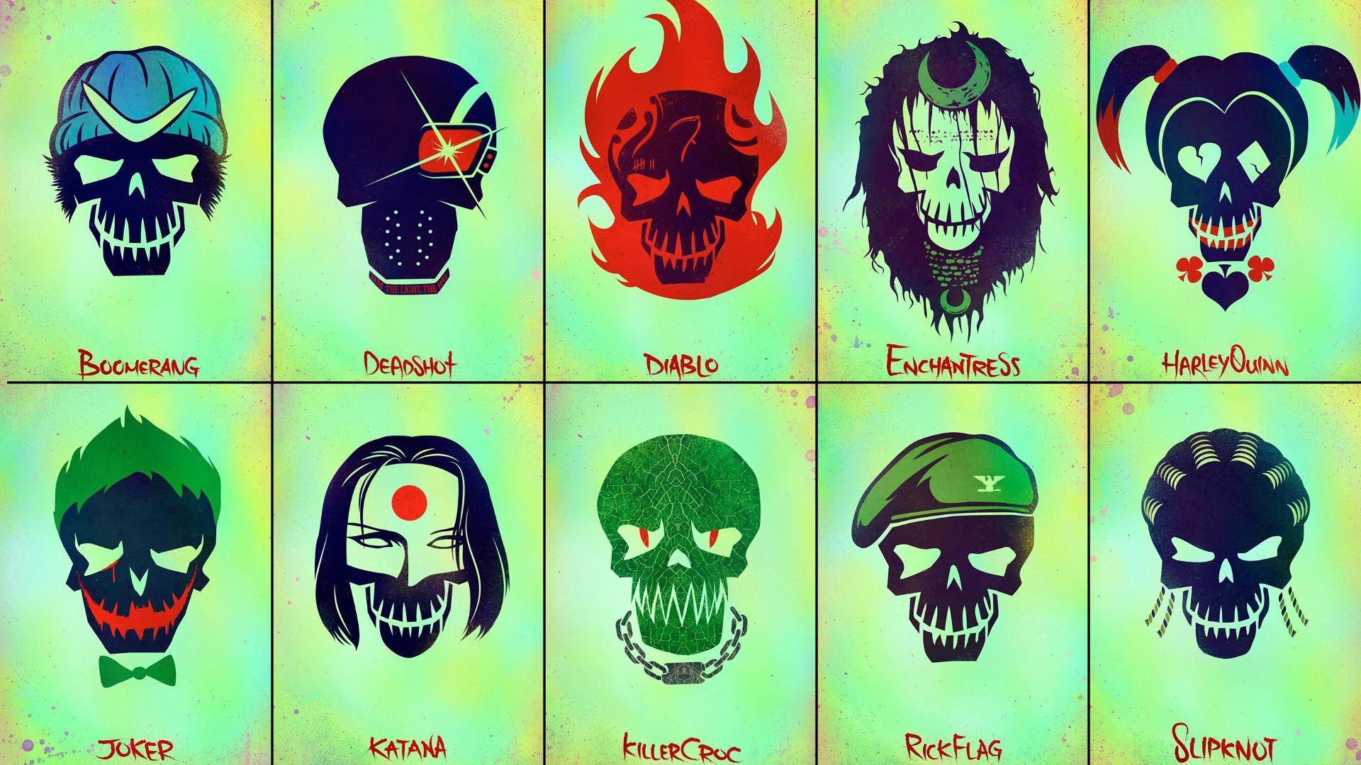 Suicide Squad Character Skull Icons HD Wallpaper