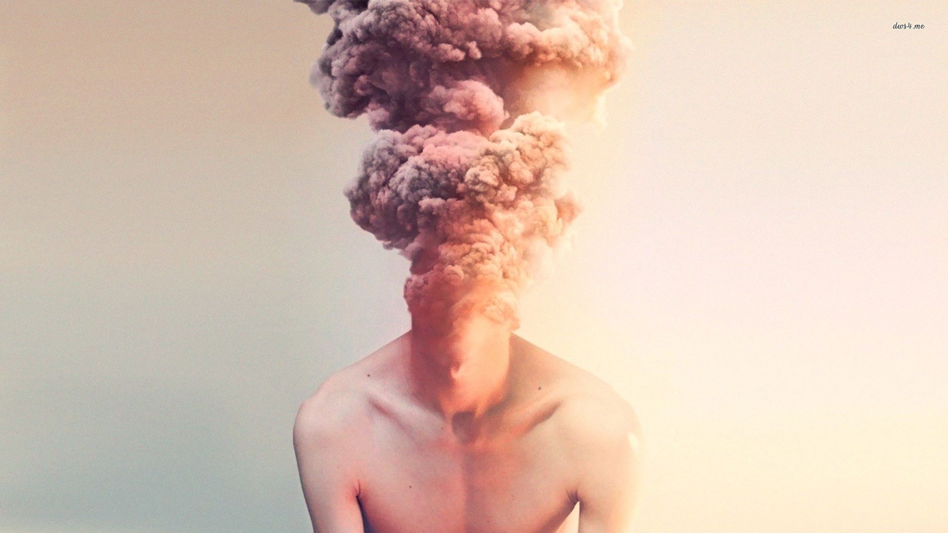 Man with explosion of smoke from head HD Wallpaper