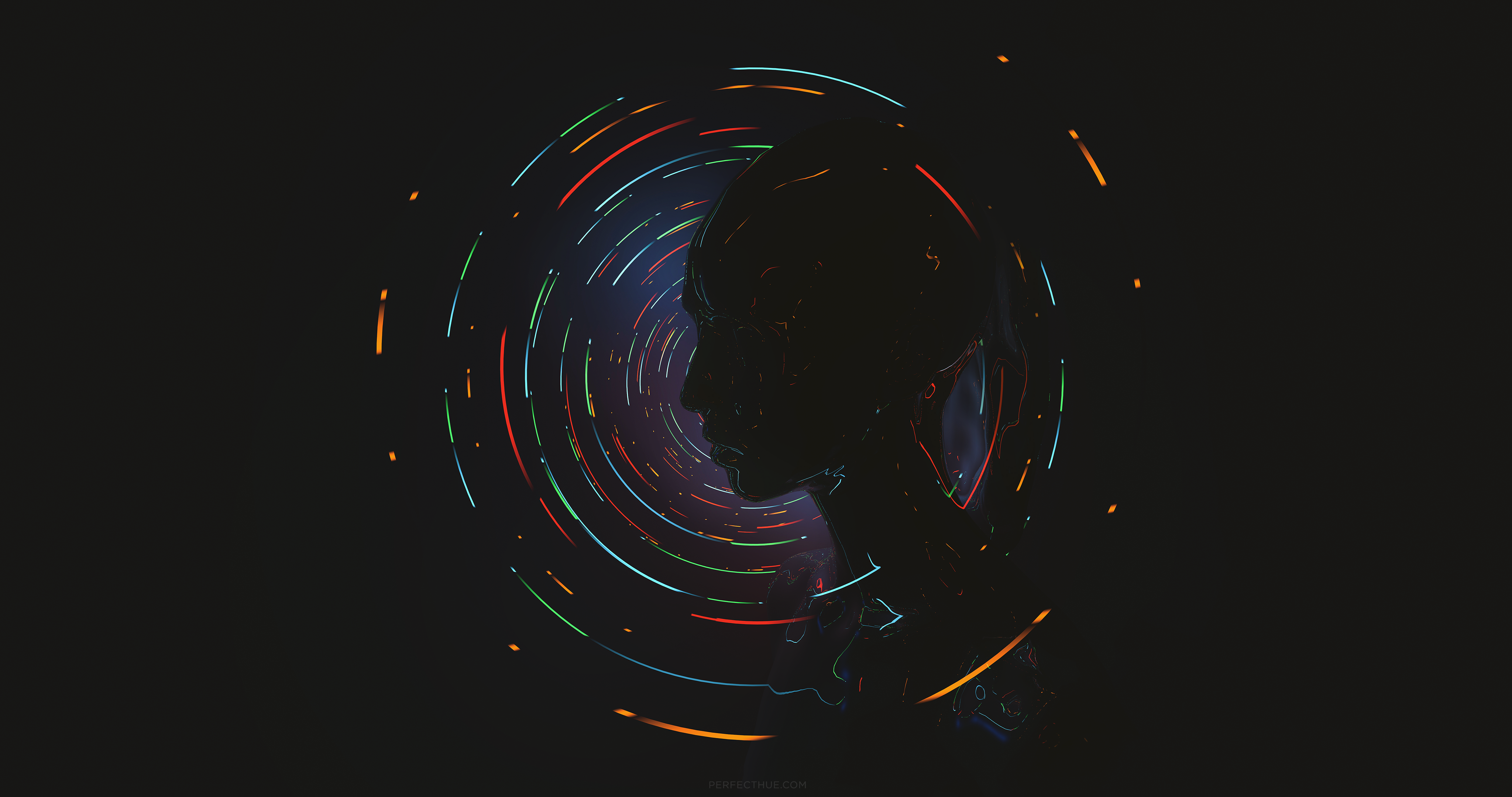Silhouette of a person with colorful light trails HD Wallpaper