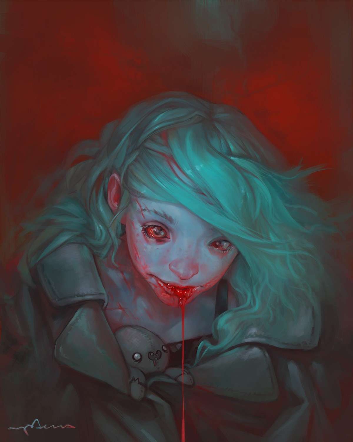 Artwork of a girl with blood HD Wallpaper