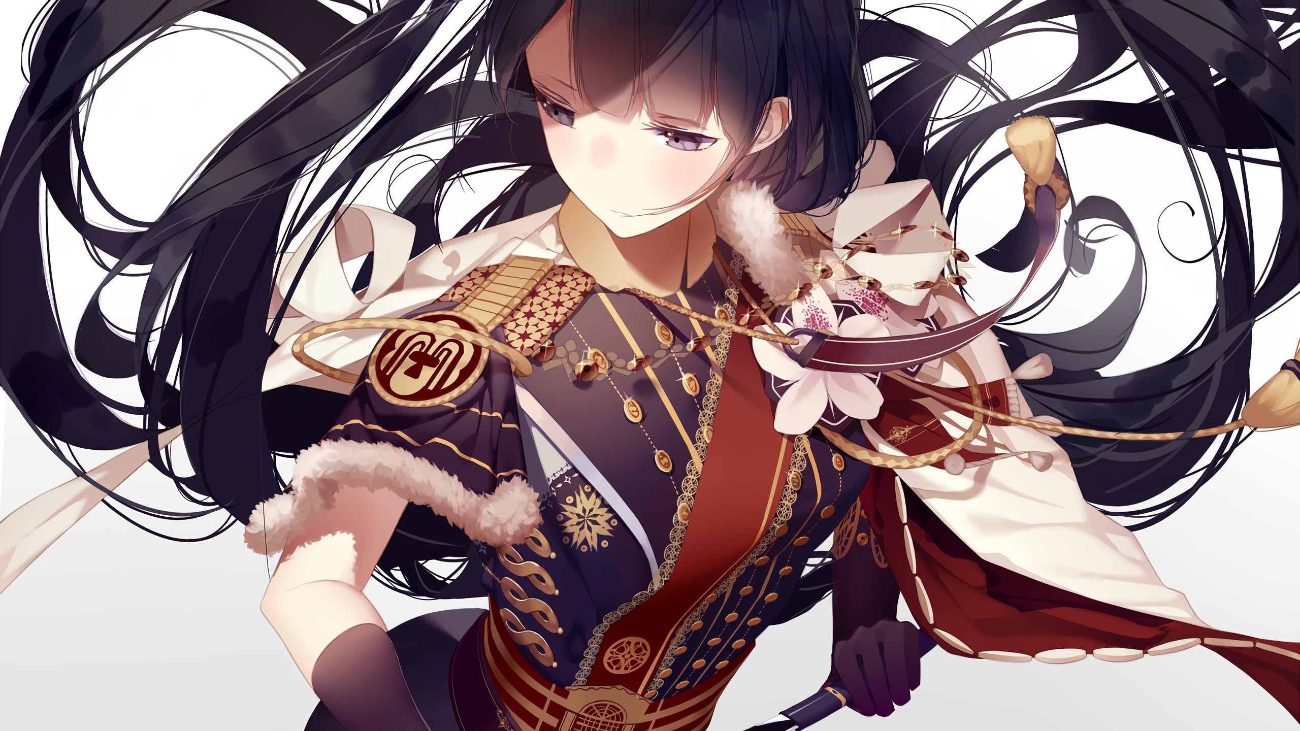 Anime girl in ornate military uniform HD Wallpaper